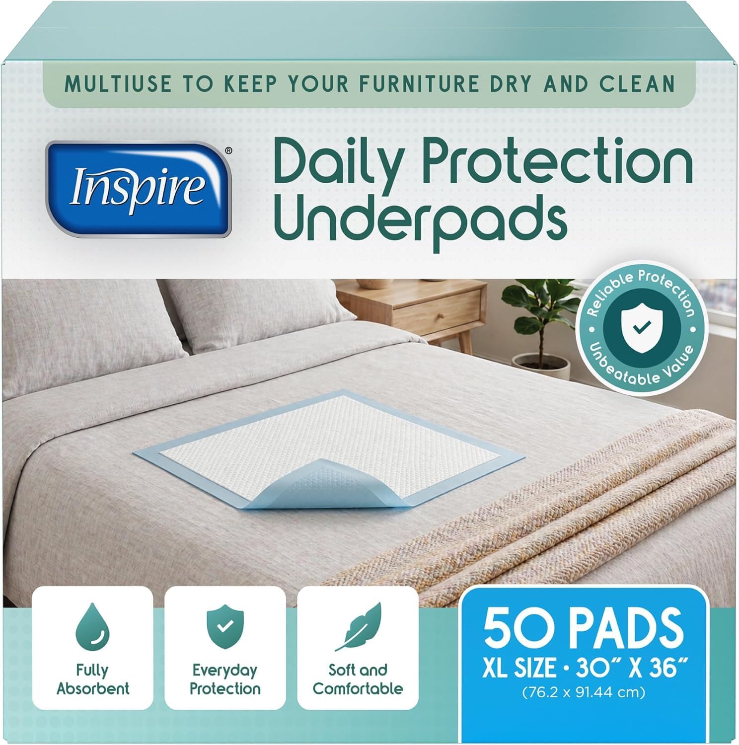 Detalle de Inspire INSDU3036-V50 Disposable Underpads, 30" x 36", 50 Count