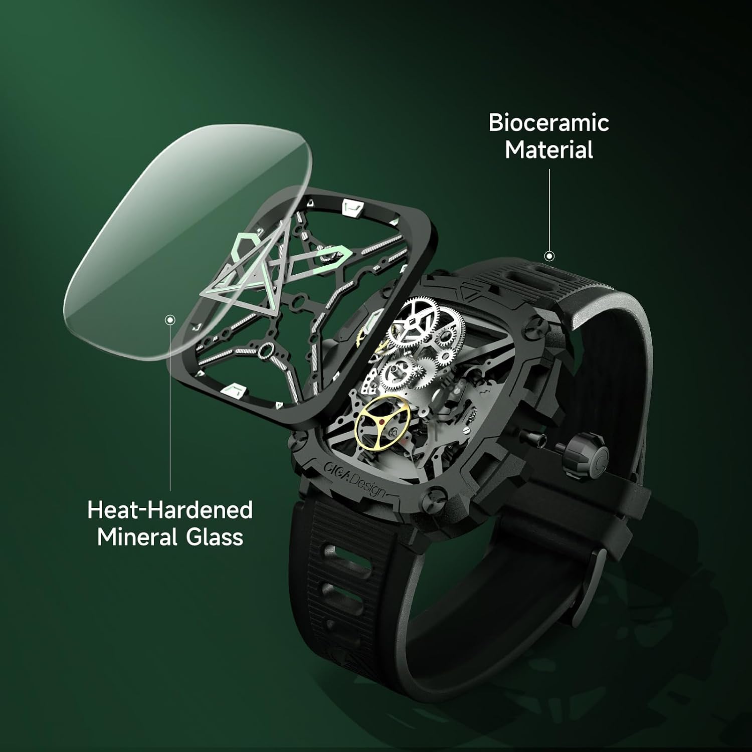 Detalle de CIGA Design Montre mécanique automatique Série X Eye of Horus (squelette) boîtier biocéramique et bracelet silicone