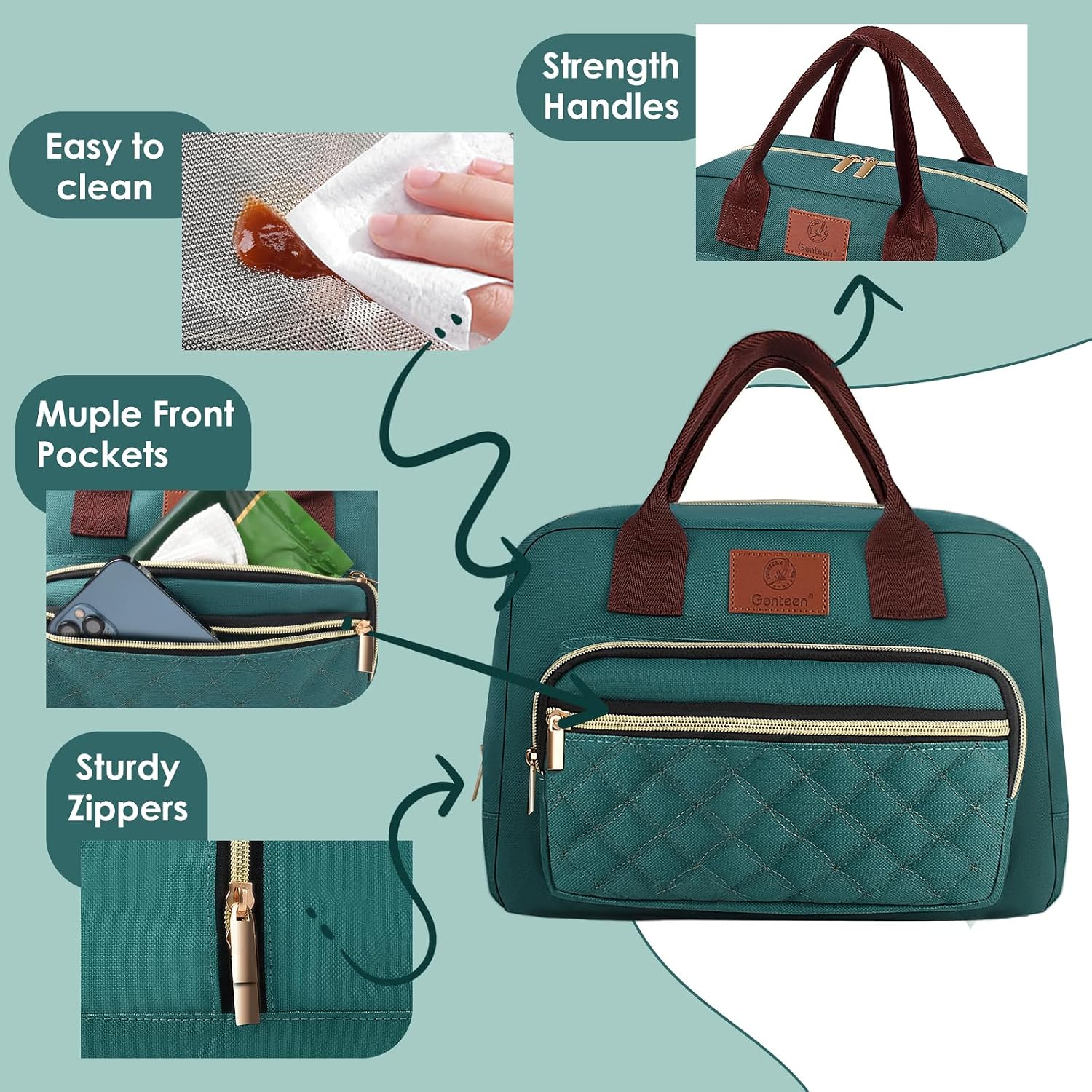 Detalle 1 de Genteen Insulated Lunch Bag, 11.6 x 6.29 x 7.9 Inches