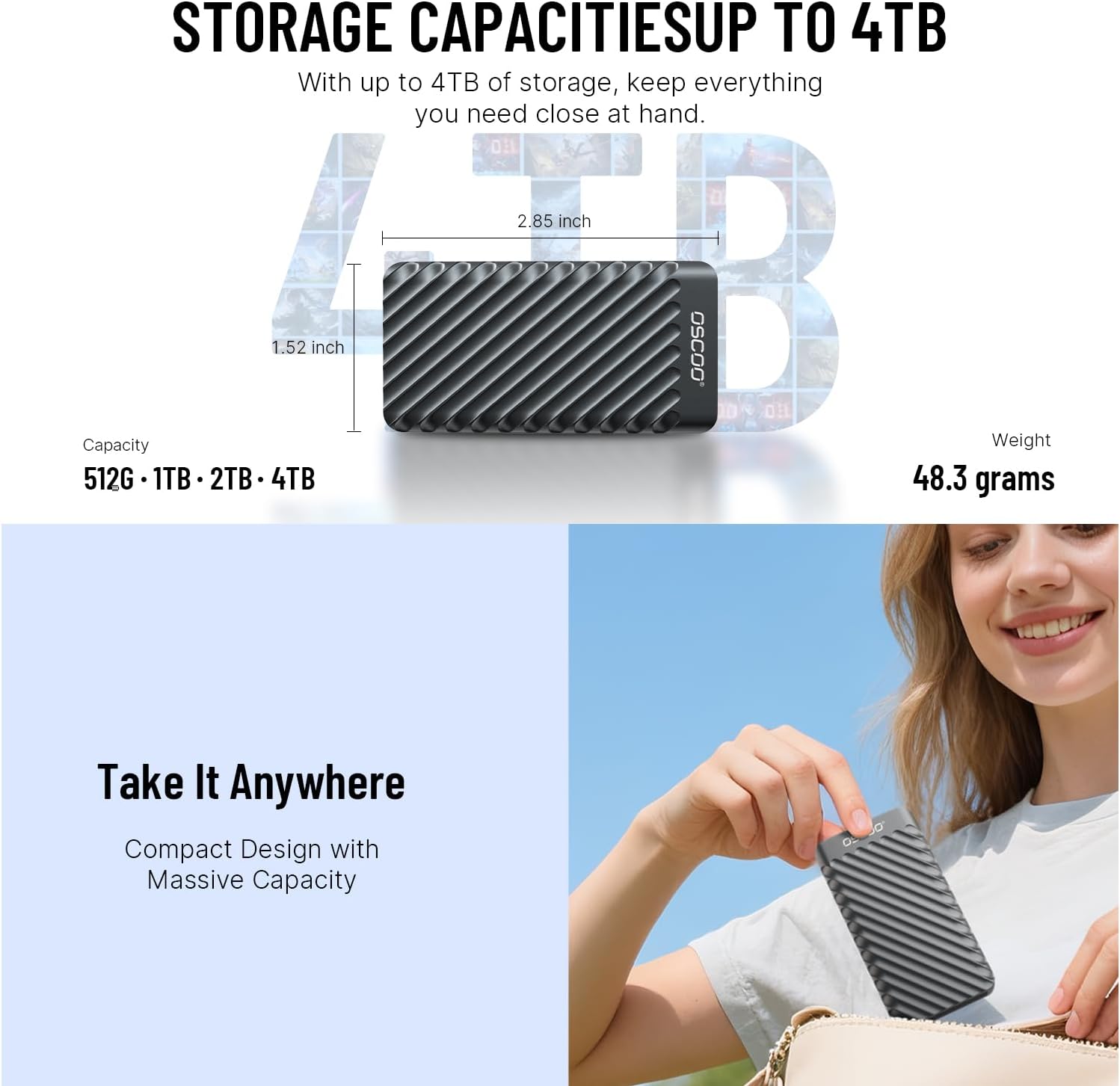 Thumbnail 4 de 2TB Portable NVMe SSD: Up to 2100MB/s USB 3.2 Gen 2 External Drive for Creators