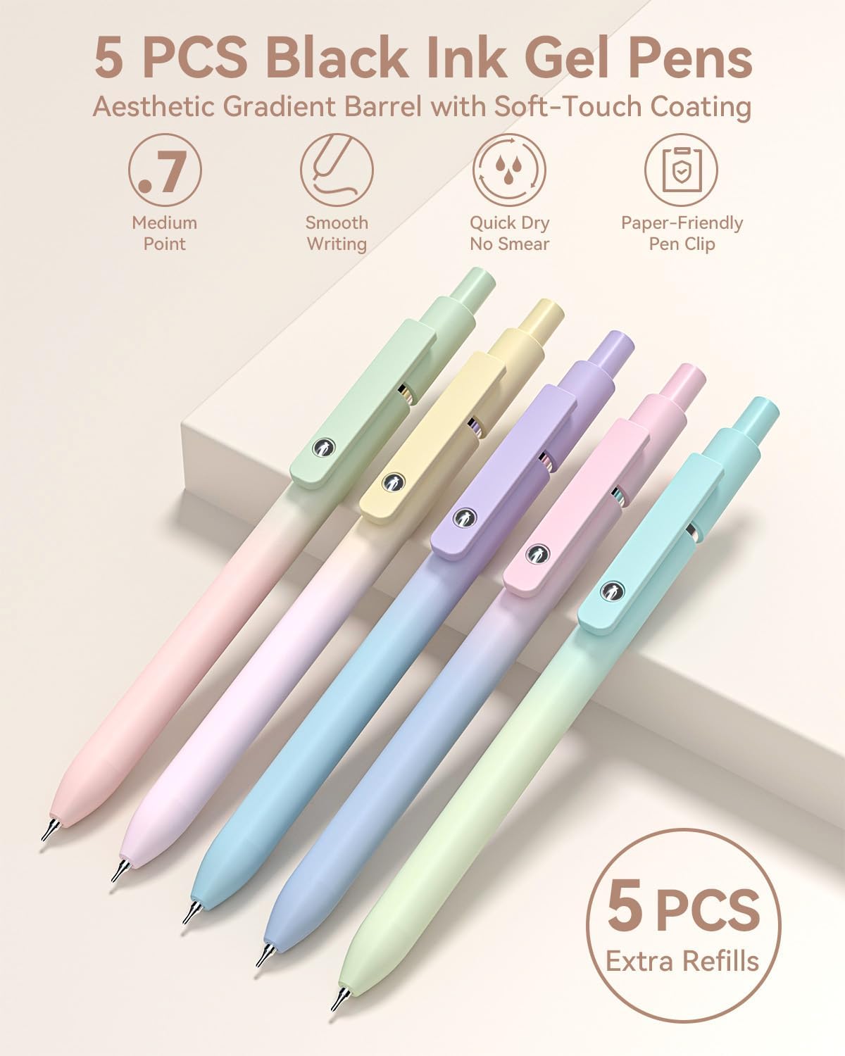 Detalle 2 de Four Candies 39-teiliges Schulset mit Mäppchen (Creme) – Pastell-Textmarker, Gelstifte und Druckbleistifte