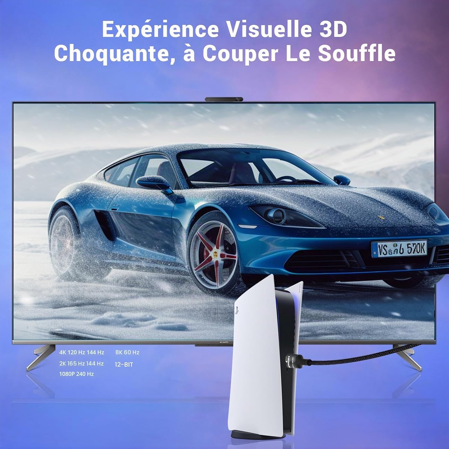 Detalle de Câble HDMI 2.1 Etseinri 2 m certifié 48 Gbps (4K 240 Hz / 8K / eARC, HDR10+ & Dolby Vision)