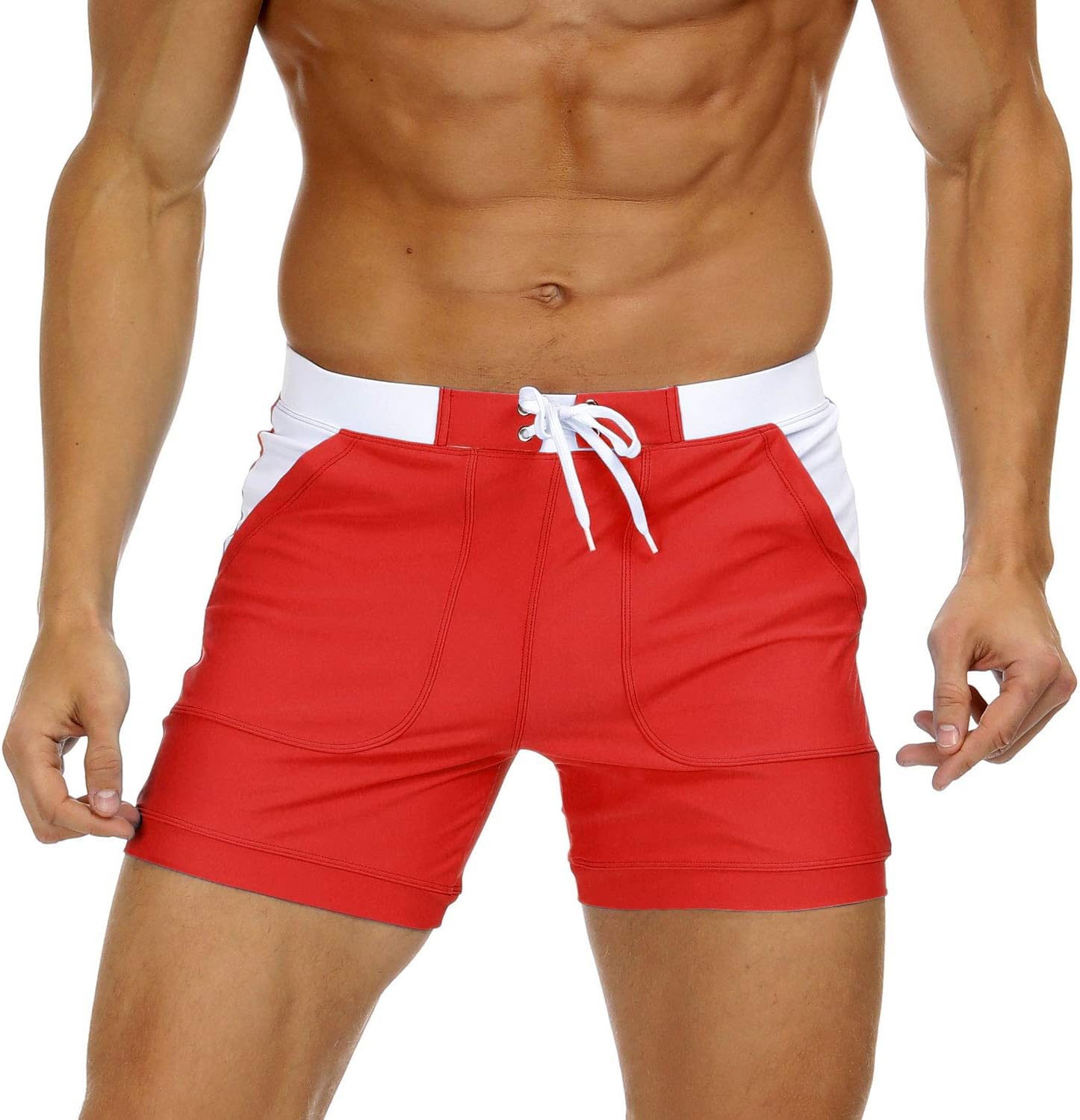 Detalle de KEFITEVD Men’s Quick Dry Swimming Shorts (YK016) – stretch beach and gym trunks with adjustable drawstring