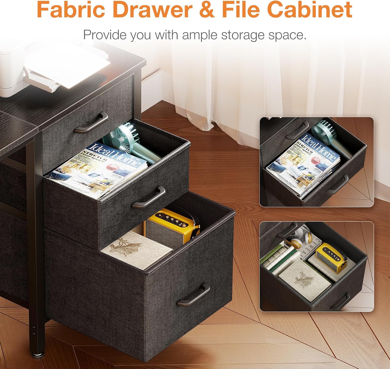 Thumbnail 3 de Coleshome 120×48cm Computer Desk with Drawers (Left/Right Reversible) with 74cm Legroom
