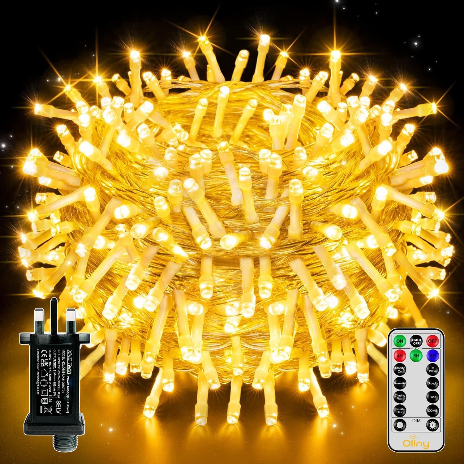 Detalle de Ollny Christmas Tree Lights 20m 200 LED outdoor fairy lights (mains powered) with remote and timer