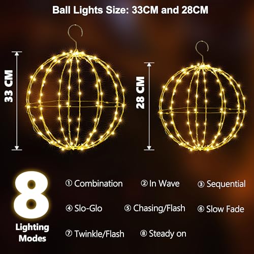Detalle de Joomer Weihnachtsbeleuchtung Außen Batterie LED Leuchtkugel 2 PCS Warmweiß