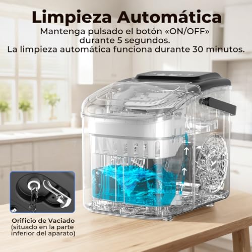 Thumbnail 3 de Acmeenjoy Máquina de Hielo Portátil para Hogar 12KG/24H, Autolimpieza, 2 Tamaños de Hielo, Tanque 1.2L (Negro)