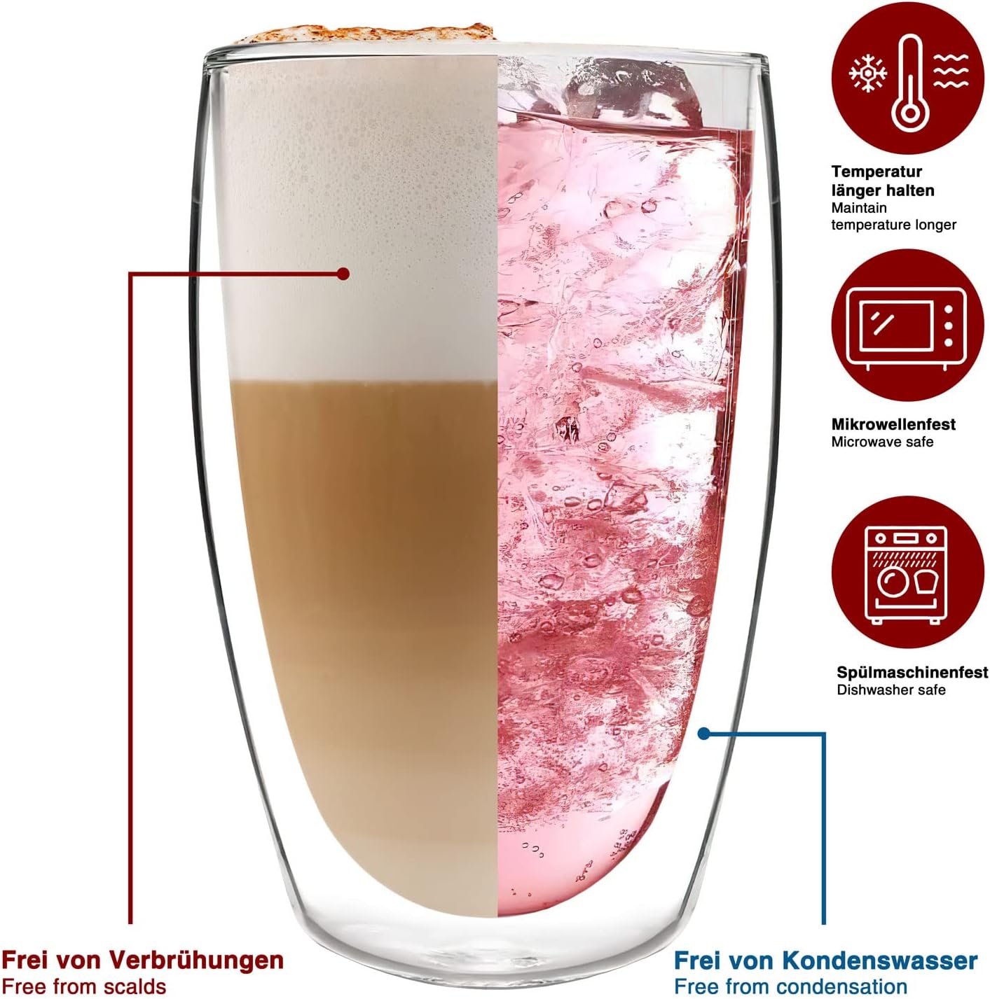 Detalle de Dimono dubbelwandige drinkglazen 450 ml van borosilicaatglas, set van 6