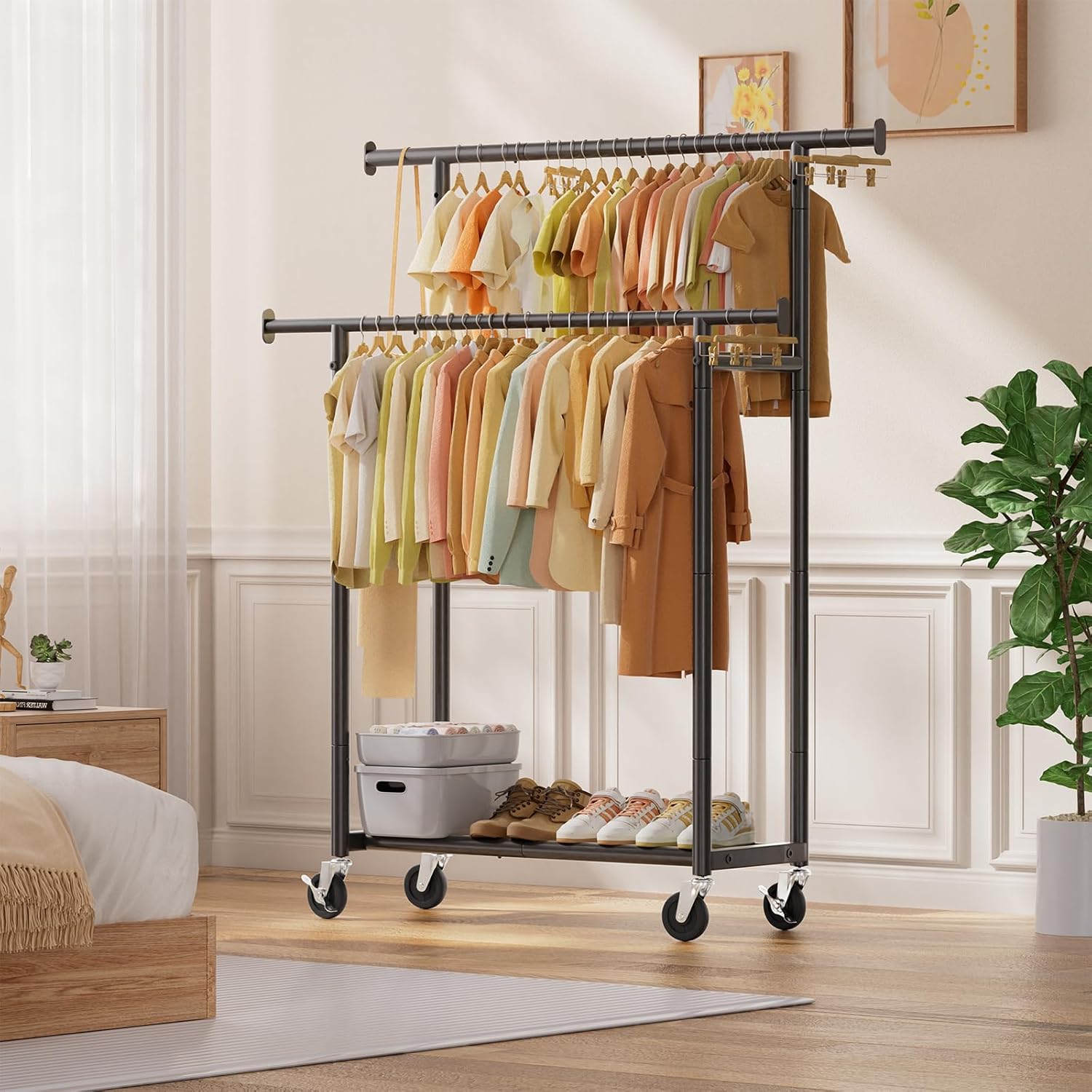 Thumbnail 6 de Simple Trending Double-Bar Portable Garment Rack with Wheels