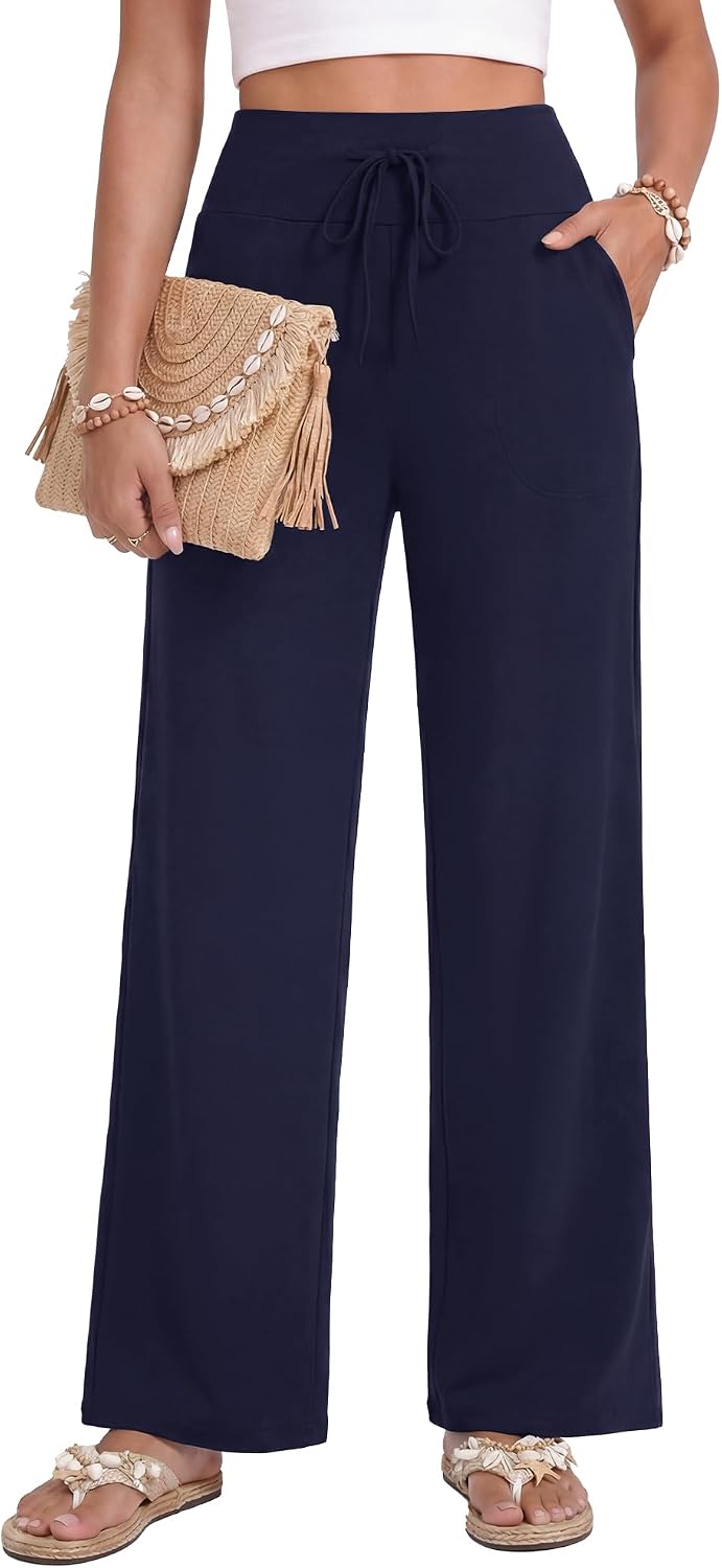 Detalle 2 de ZOOSIXX Capri Pants for Women - Wide Leg Loose Casual Trousers with Pockets