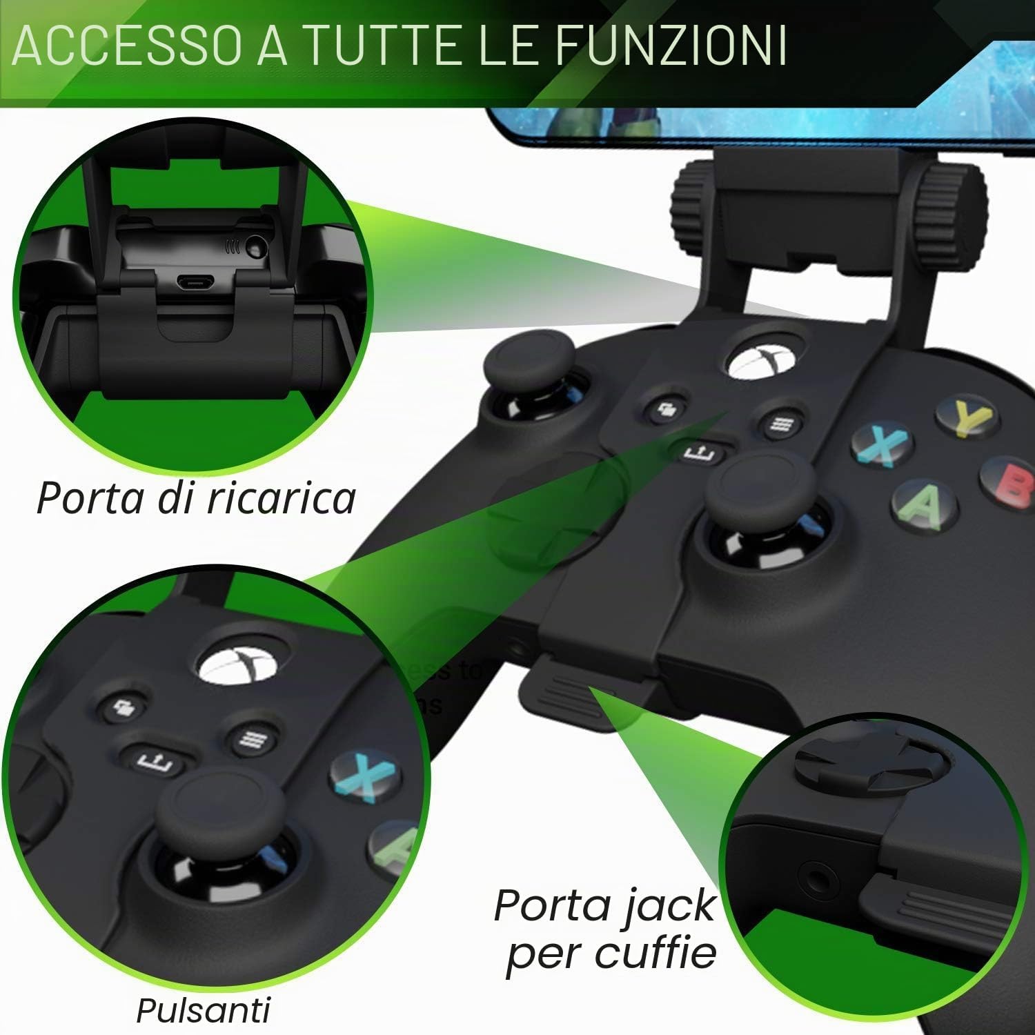 Detalle de Clip da gioco mobile per controller Xbox Series X|S: supporto regolabile per smartphone (Carbon Black)