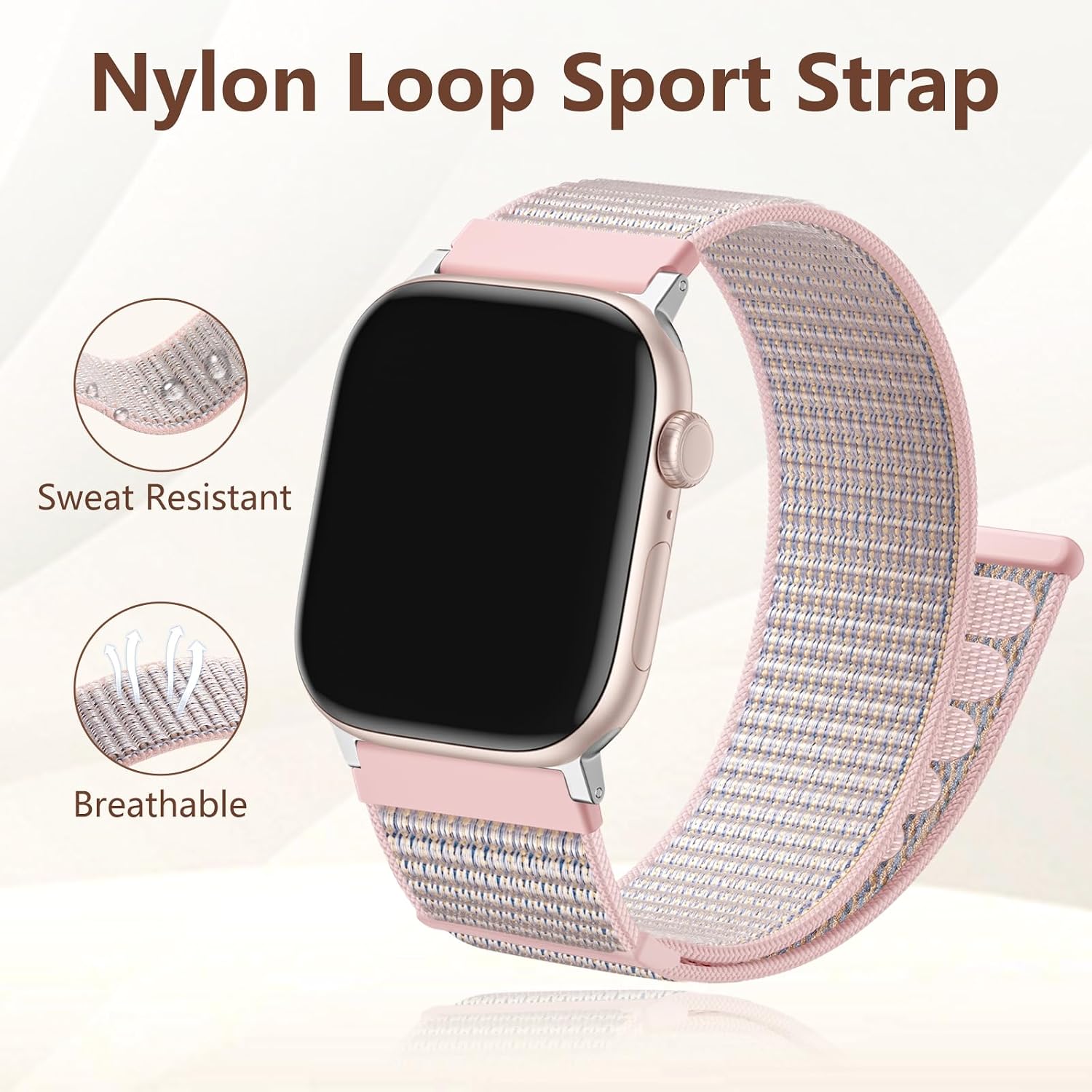 Thumbnail 4 de CeMiKa Nylon Loop Strap for Apple Watch (40mm/41mm/38mm/42mm) – Pink Sand soft breathable sports band