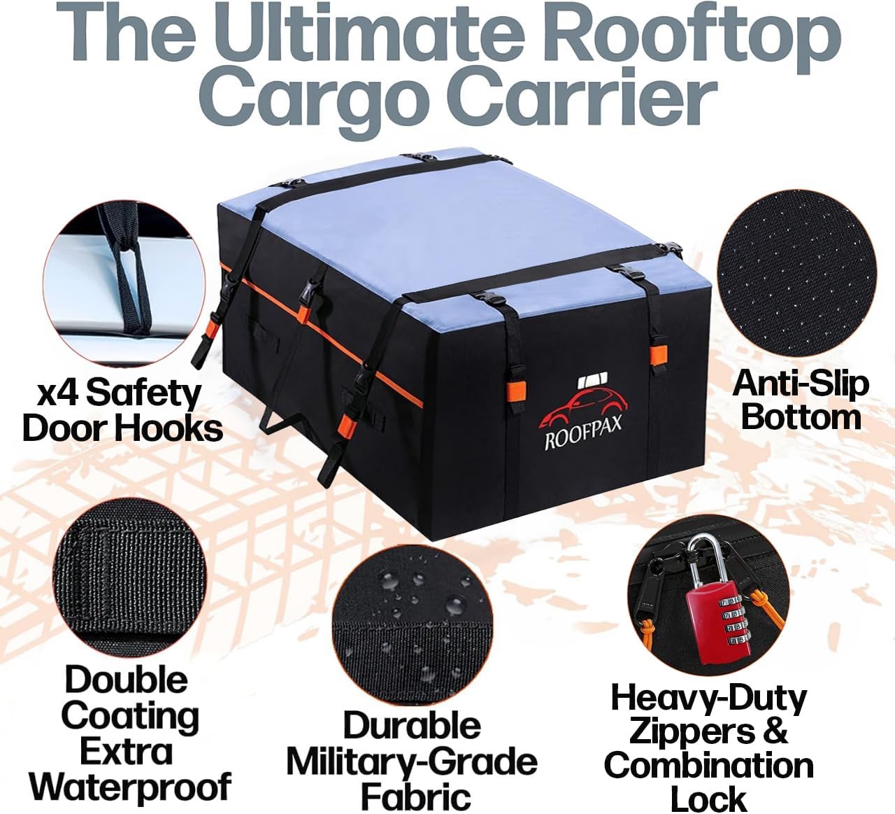 Thumbnail 3 de RoofPax 23 cft Extra Waterproof Rooftop Cargo Carrier Bag with Double Weatherproof Zippers