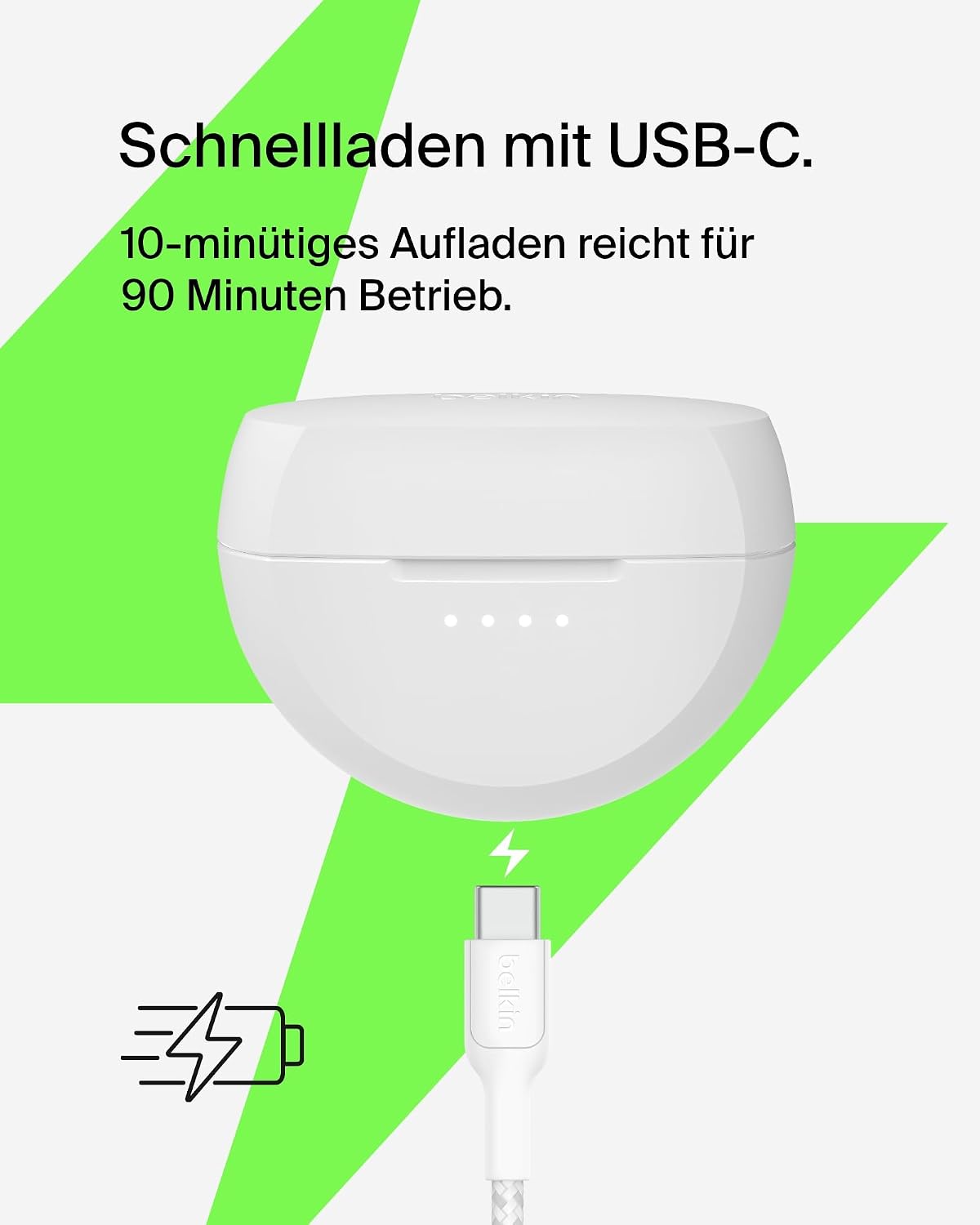 Thumbnail 6 de Belkin SoundForm Rhythm True Wireless In-Ear Kopfhörer (IPX5, USB‑C Schnellladen, bis 28 Std.) – Weiß