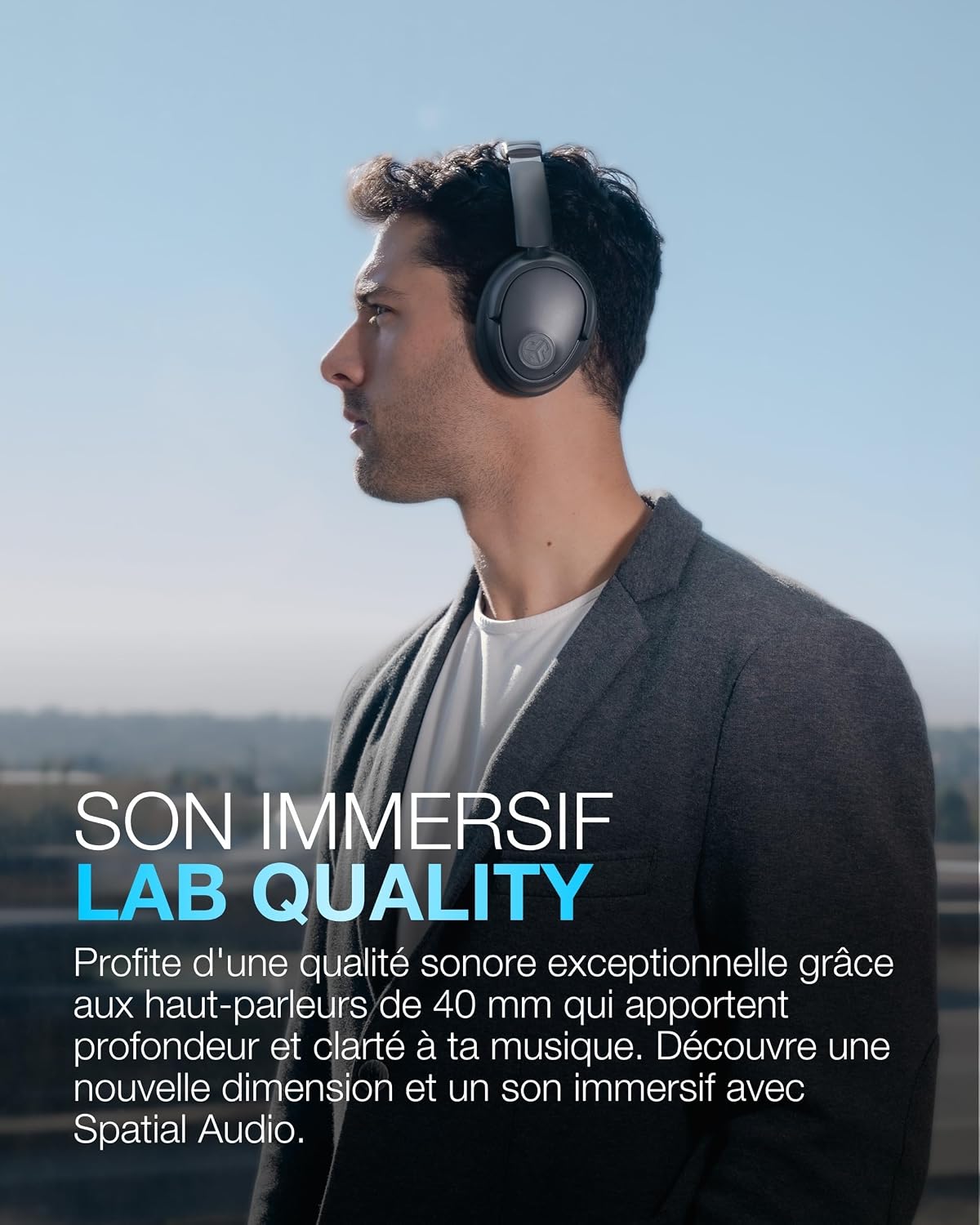 Detalle 2 de JLab JBuds LUX ANC : casque Bluetooth supra-auriculaire pliable avec réduction de bruit active