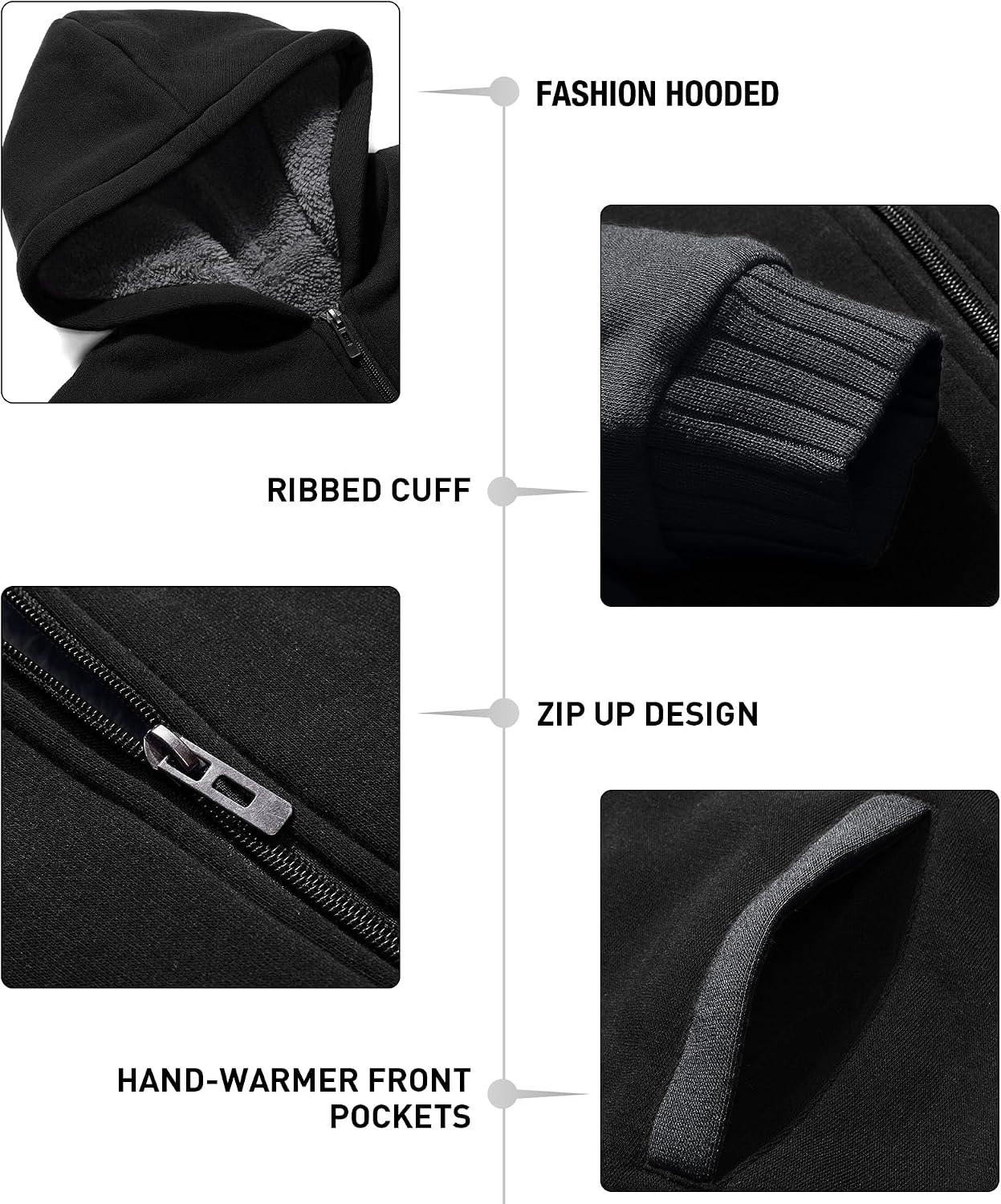 Detalle 2 de ZITY Men's Zip Up Hoodie Heavyweight 1 Jacket