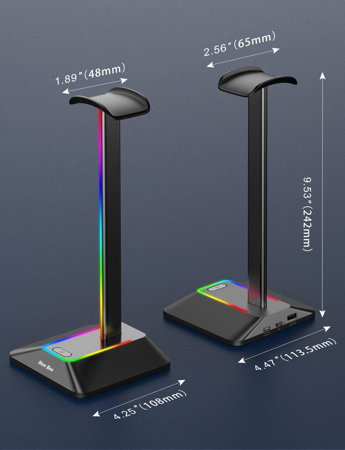Thumbnail 4 de New Bee Support Casque RGB Gamer avec 2 Ports USB-C et USB – Support universel et élégant pour casque de gaming