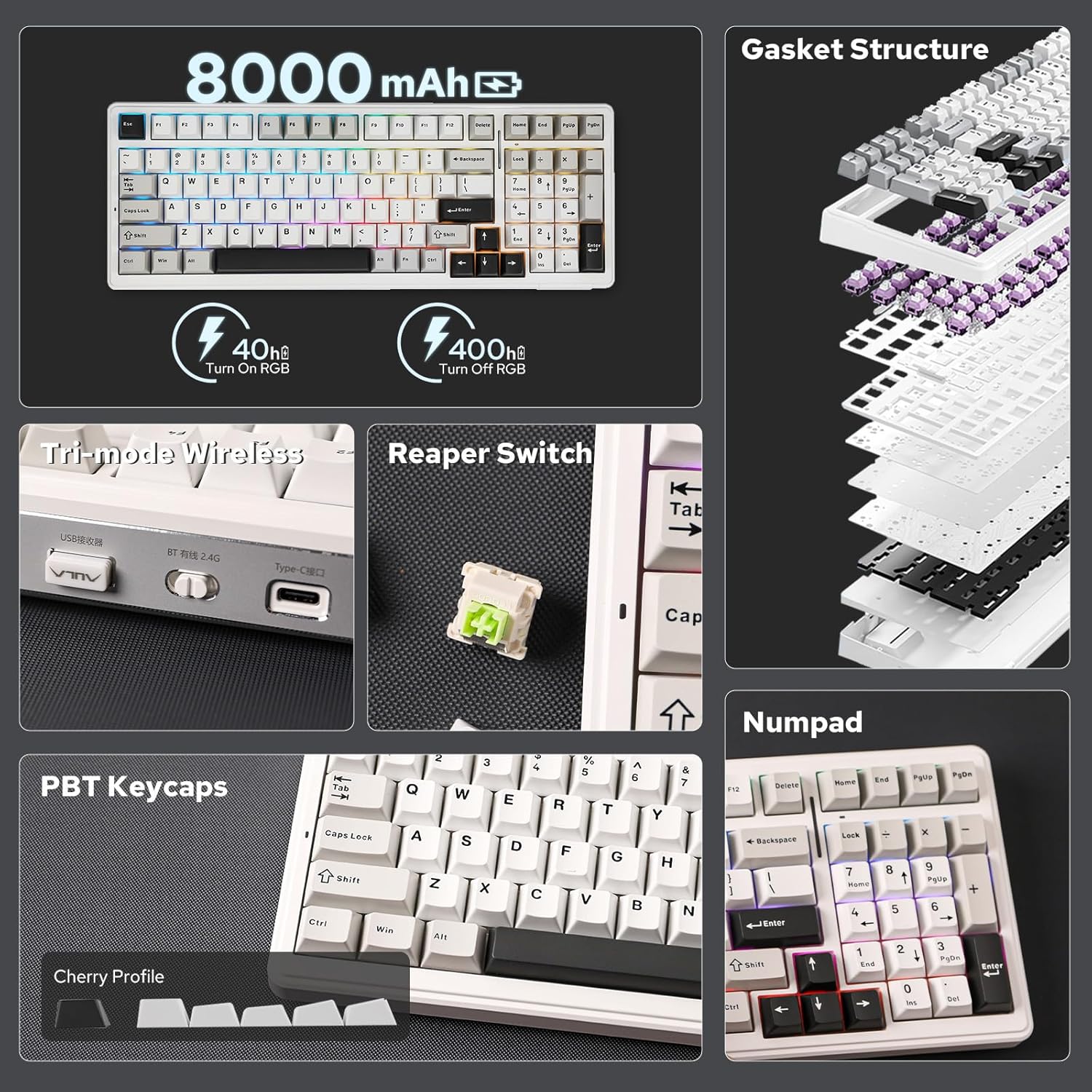 Thumbnail 1 de EPOMAKER x Aula F99 Wireless Mechanical Keyboard (EPOMAKER Reaper Switch, White Grey)