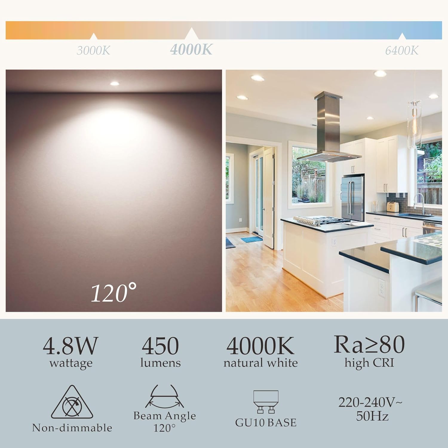Thumbnail 1 de sanlumia 10 x 5W GU10 LED Spotlight Bulbs (450lm, 120° beam) – Natural White 4000K, non-dimmable