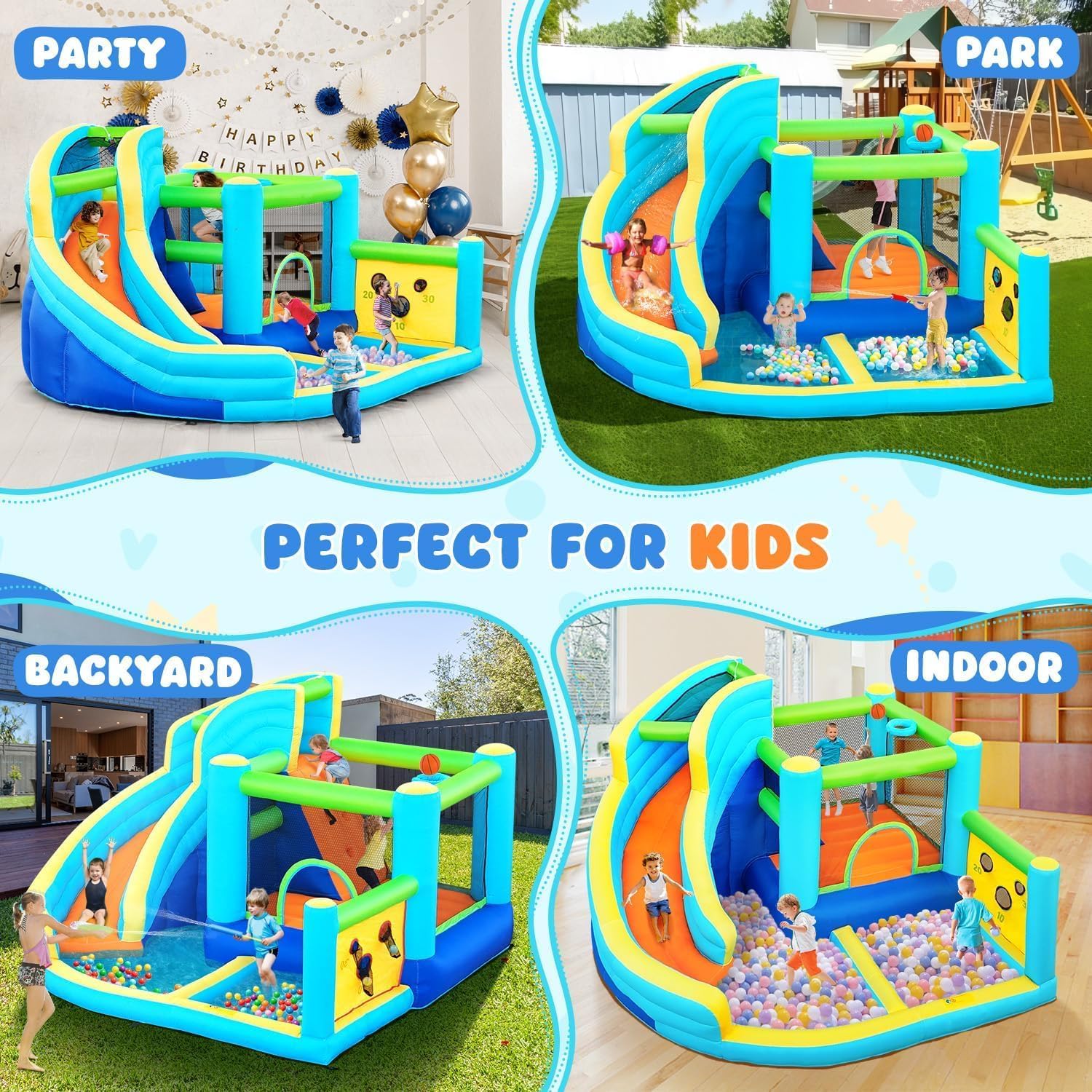 Detalle de Inflatable Bouncy Castle Water Park with Slide Sprayer: A family-friendly backyard splash experience