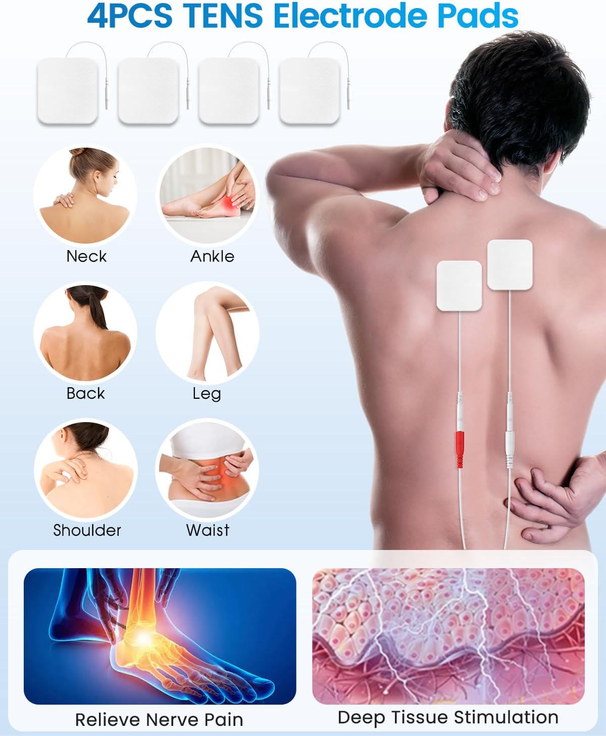 Detalle de EMS Foot Massager for Neuropathy: NMES Foot Stimulator with 4 TENS Pads