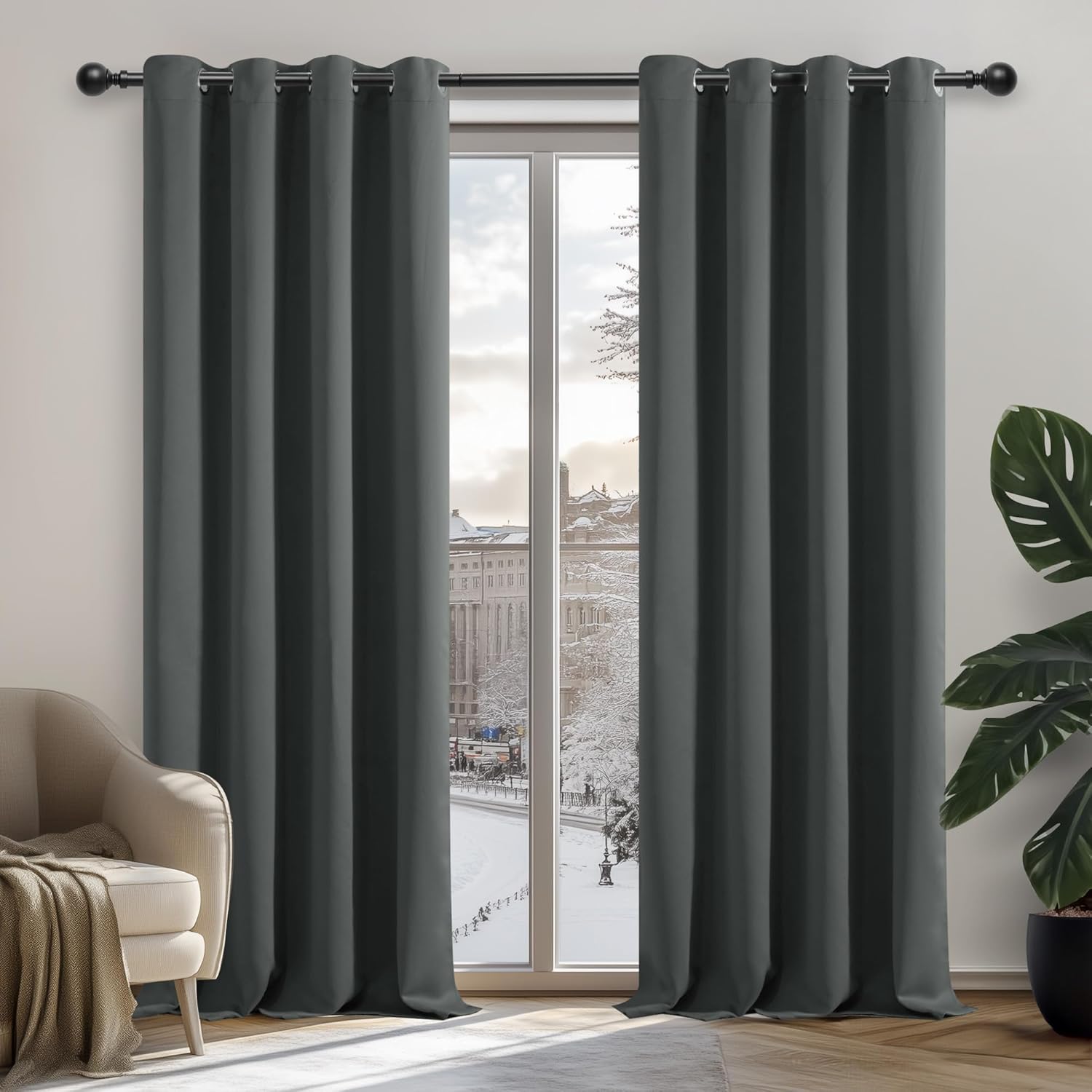 Thumbnail 6 de Deconovo Solid Thermal Insulated Eyelet Blackout Curtains (52" x 72") – Black, 1 pair