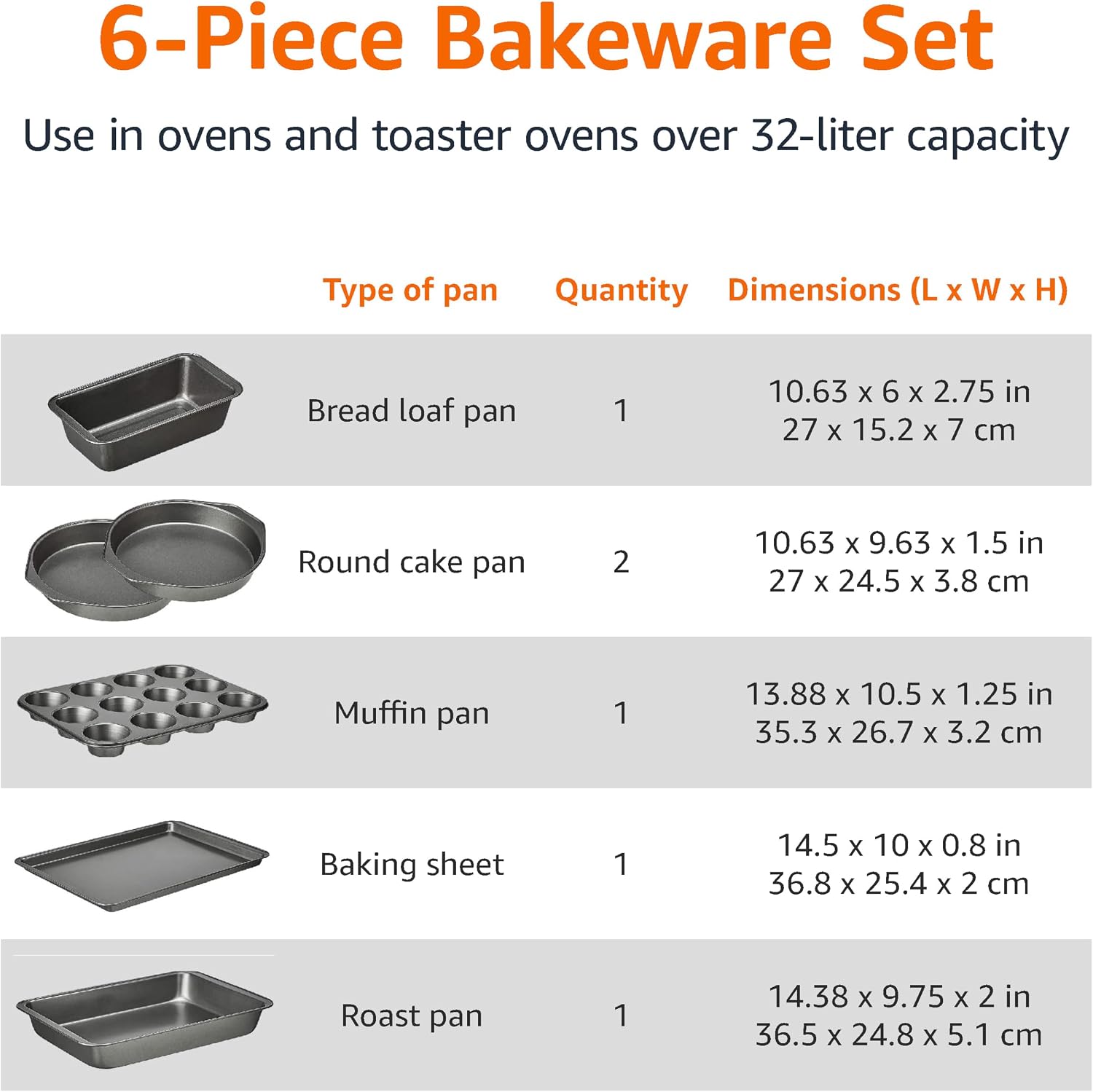 Detalle 2 de Amazon Basics 6-częściowy zestaw do pieczenia ze stali węglowej, powłoka nieprzywierająca