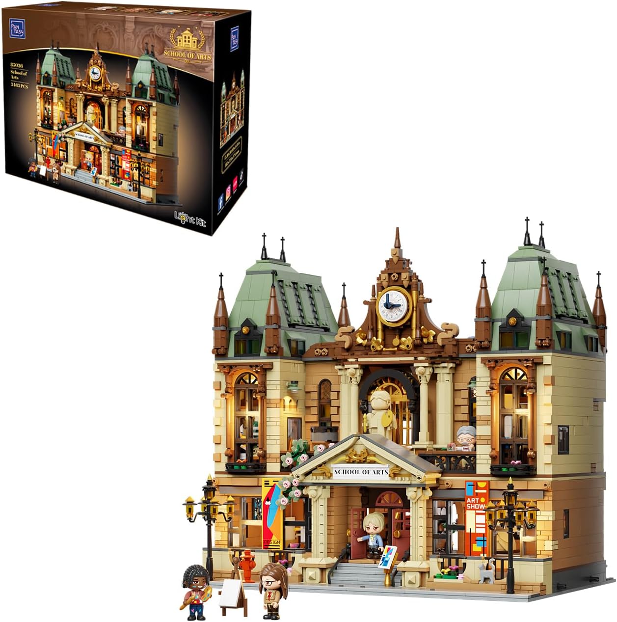 Detalle de PANTASY Kunstakademie Klemmbaustein Set – Europäische Architektur mit dreistöckigem Innenraum