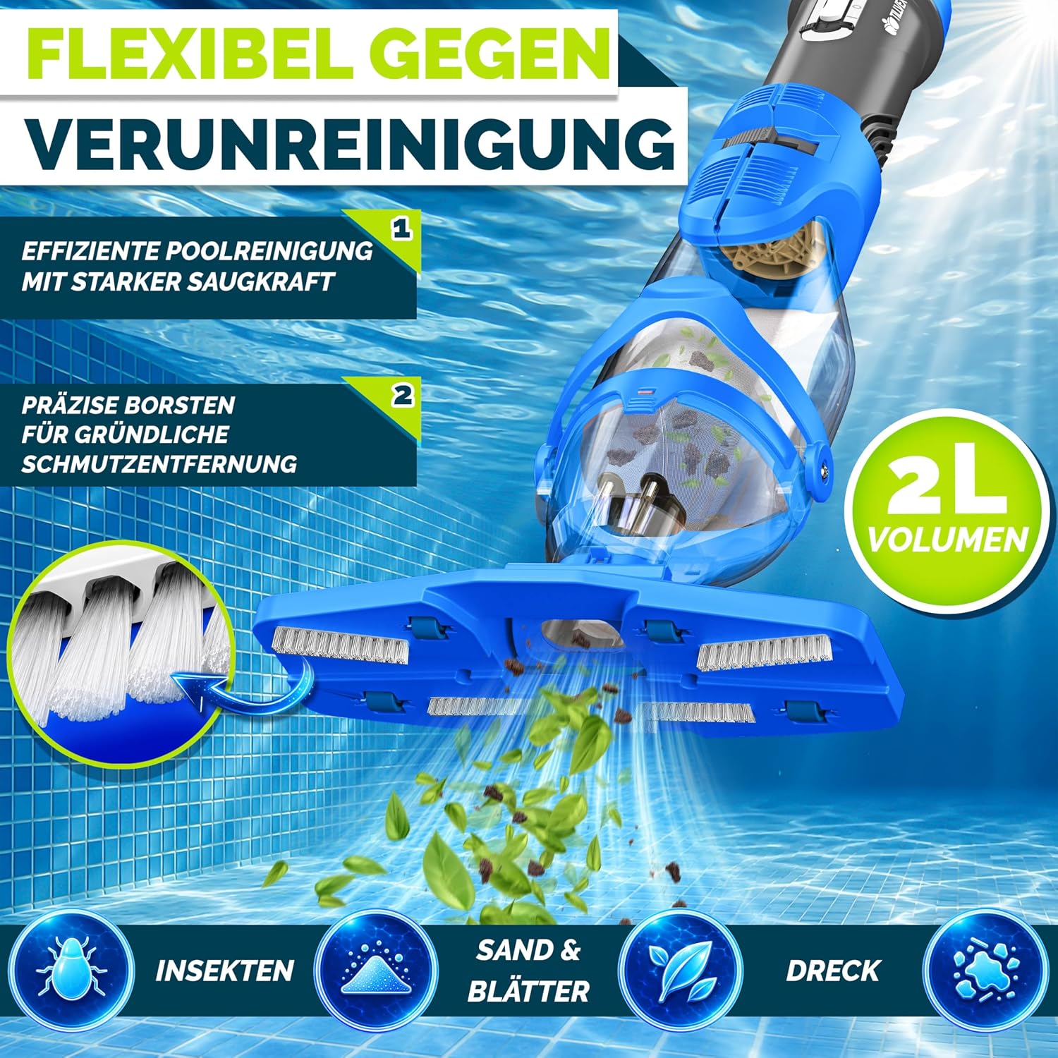 Detalle de tillvex TVHPSG zwembadstofzuiger, draadloos, tot 60 minuten en 15 m³