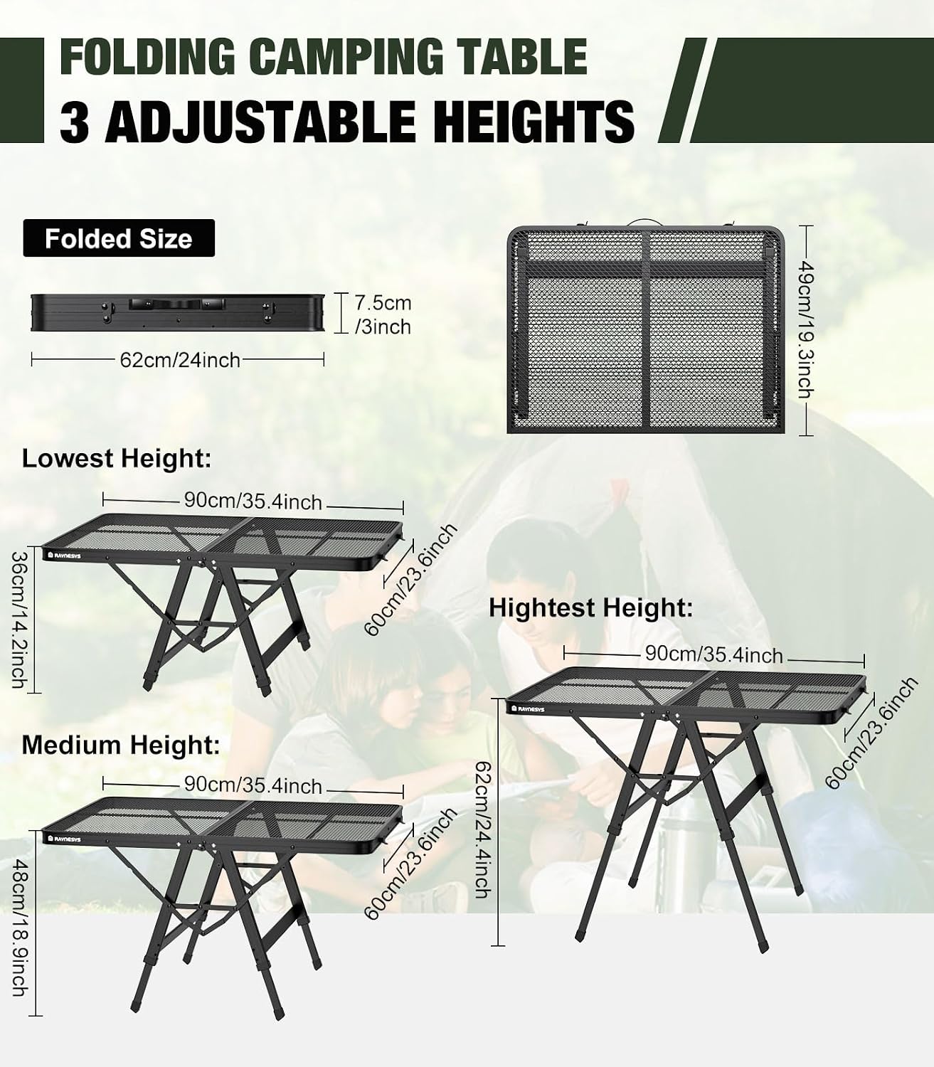 Detalle 2 de Raynesys 24a101af-310d-49c9-818b-7ff4bd15bfc6 Folding Grill Table, Mesh Top, Adjustable Height