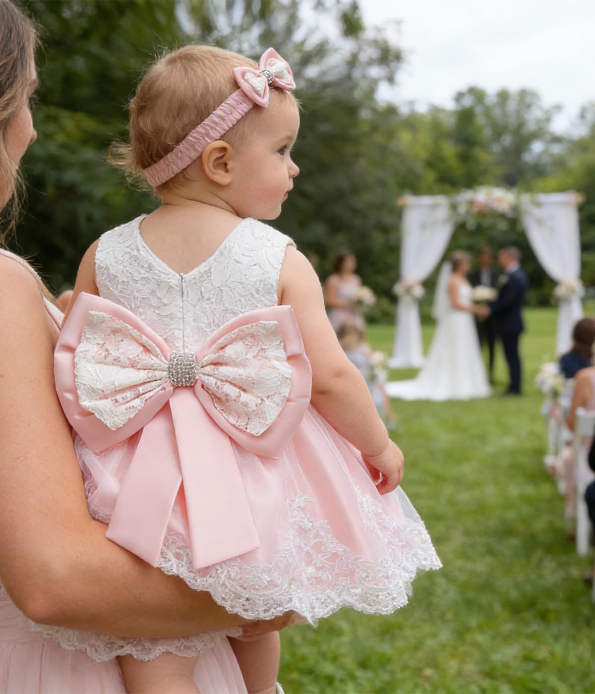 Thumbnail 1 de LZH Baby Girls Ruffle Lace Backless Dress with Headwear