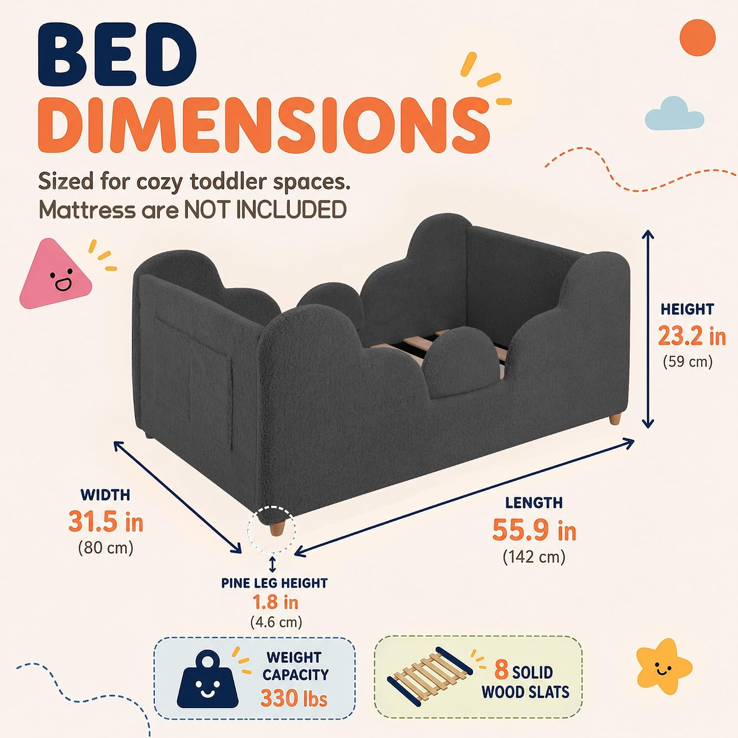Thumbnail 6 de Ancelny Toddler Girl Floor Bed, Montessori Upholstered Bed with Removable Rails