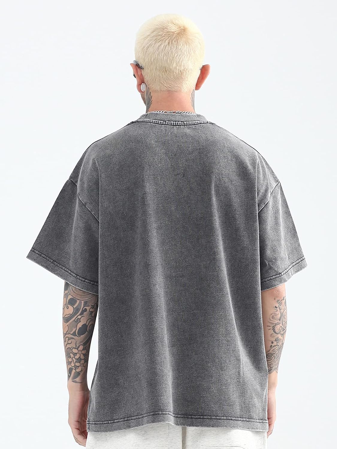 Thumbnail 6 de SnowElve Men’s Oversized Cotton T-Shirts Loose Fit Vintage Washed Tee (Unisex Short Sleeve)