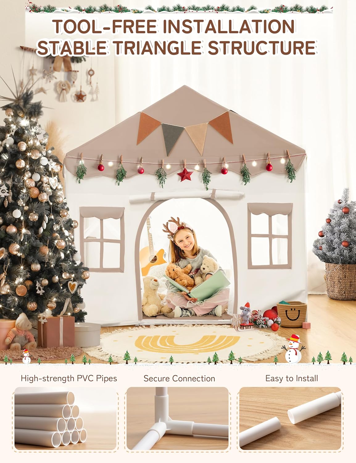 Thumbnail 3 de Besrey 2-in-1 Kids Play House Tent (Princess style) with lights, pad and 2 doors – indoor toddler tent