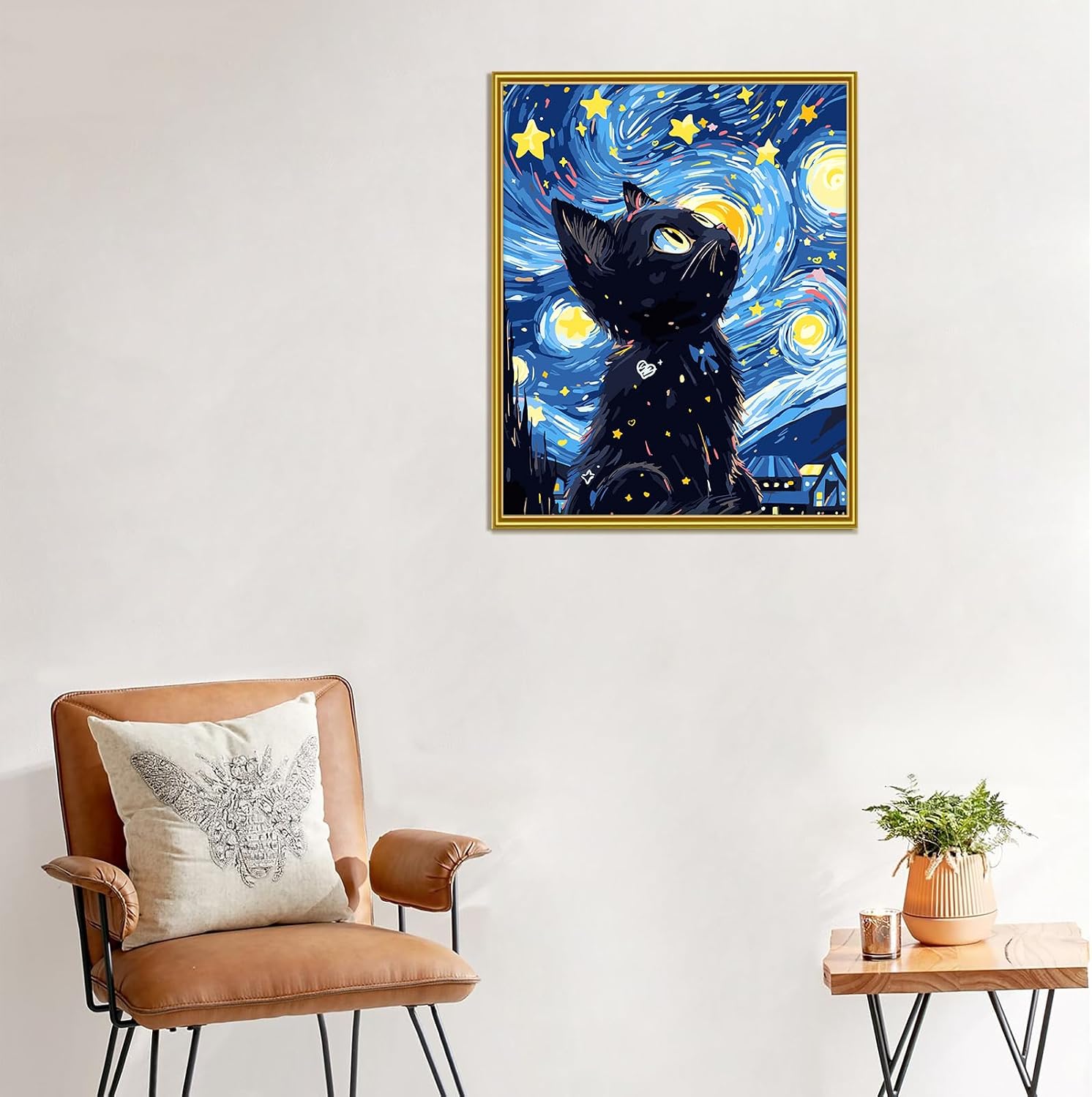Detalle 2 de Jieyisier „Malen nach Zahlen“ Katze für Erwachsene – Paint-by-Numbers Set 16x20 Zoll mit Pinseln und Farben