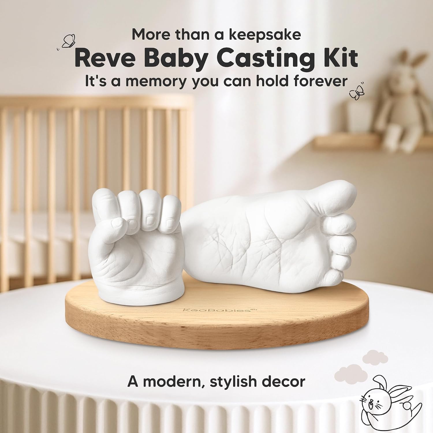 Detalle 2 de KeaBabies Reve ベビーキャスティングキット 3D手足型・アッシュウッド色の木製ベース付き