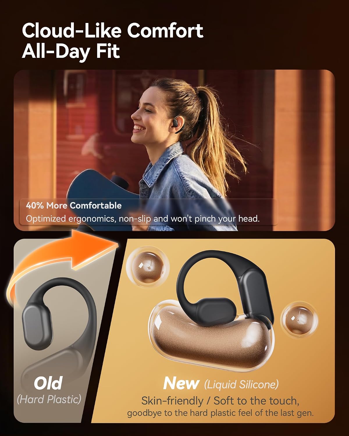 Detalle 2 de Yistao Gen 2 Open Ear Headphones: True Bone Conduction, Bluetooth 6.0, IP68, 60H Playtime