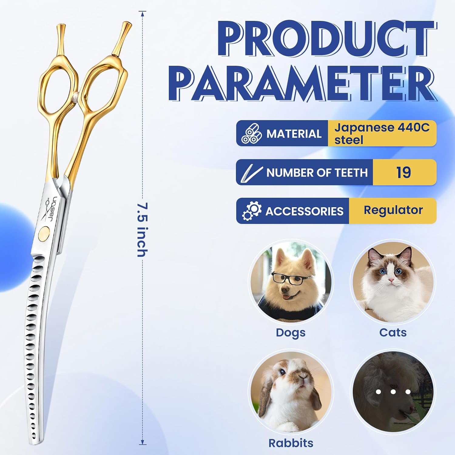 Detalle de JASON Tijeras Curvadas para Perros 7.5 pulgadas