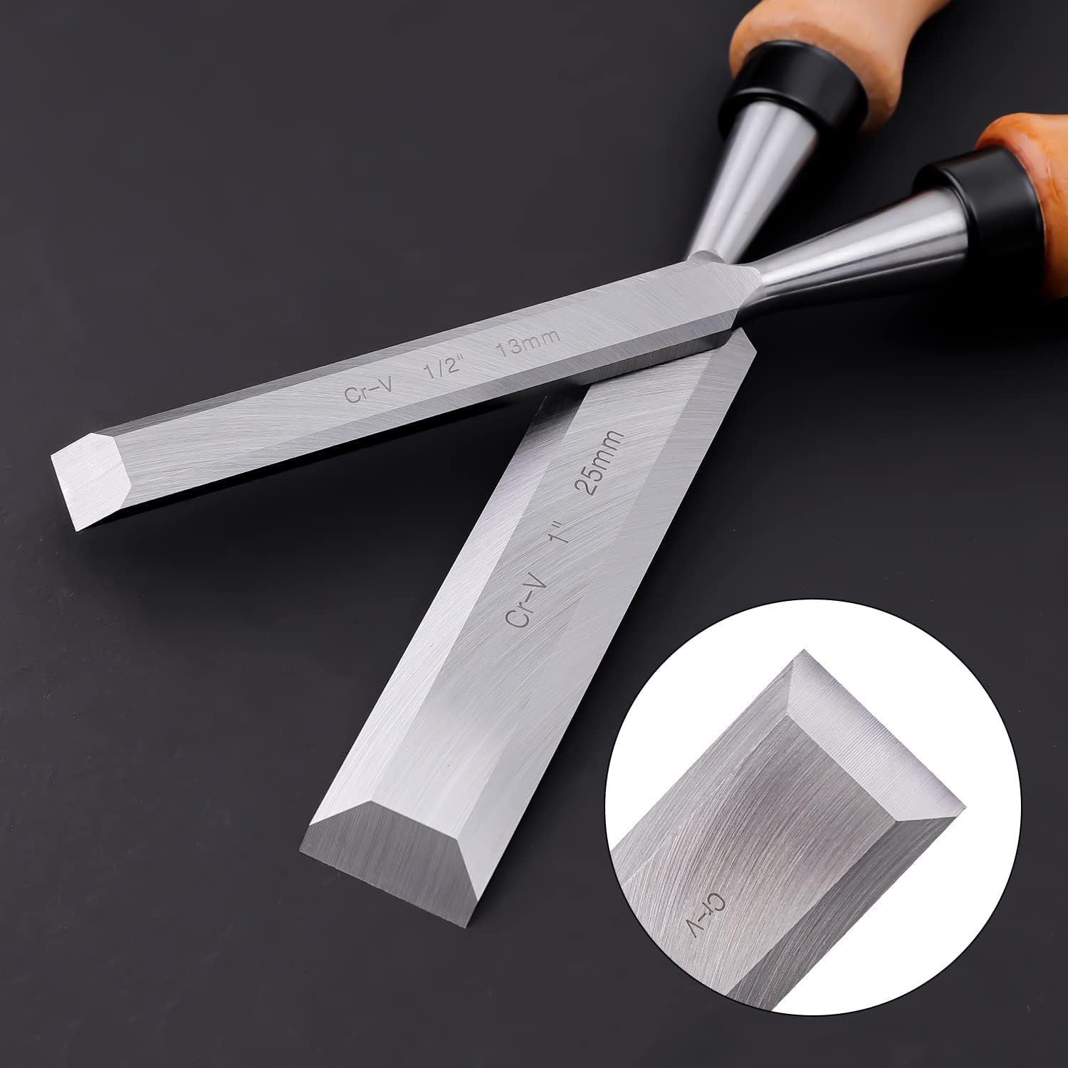 Thumbnail 3 de Amazon Basics 4-Piece Sturdy Chrome Vanadium Woodworking Chisel Set (½ to 1¼ inch) with Wooden Handles