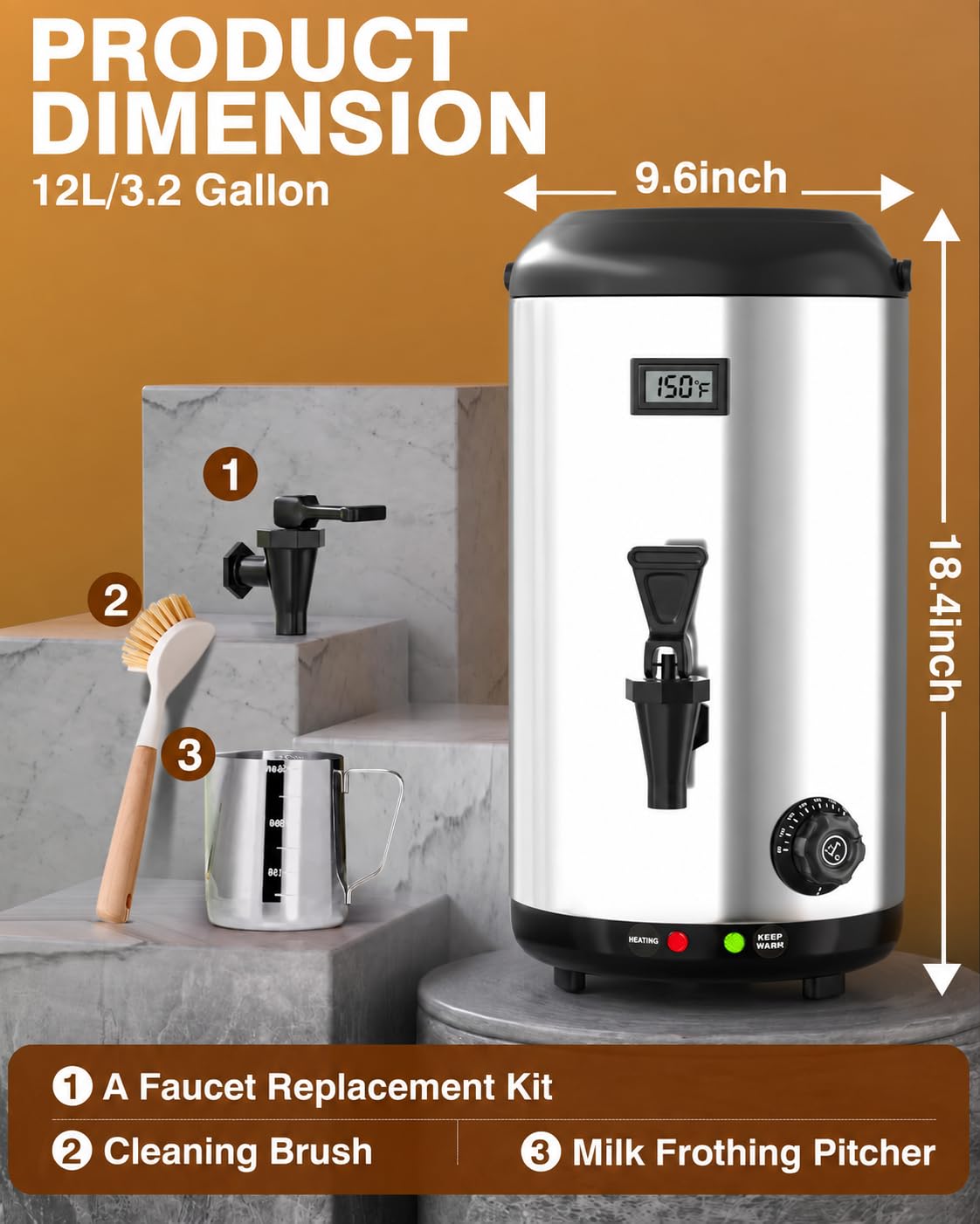 Thumbnail 6 de Hidoll WZRJ12LSSUS Heated Stainless Steel Beverage Dispenser with LCD Thermometer