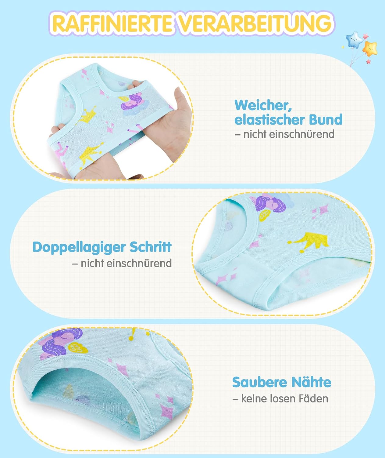 Detalle de SIMIYA Unterhosen Mädchen aus Baumwolle – Bequeme, atmungsaktive Slips im Mehrfachpack