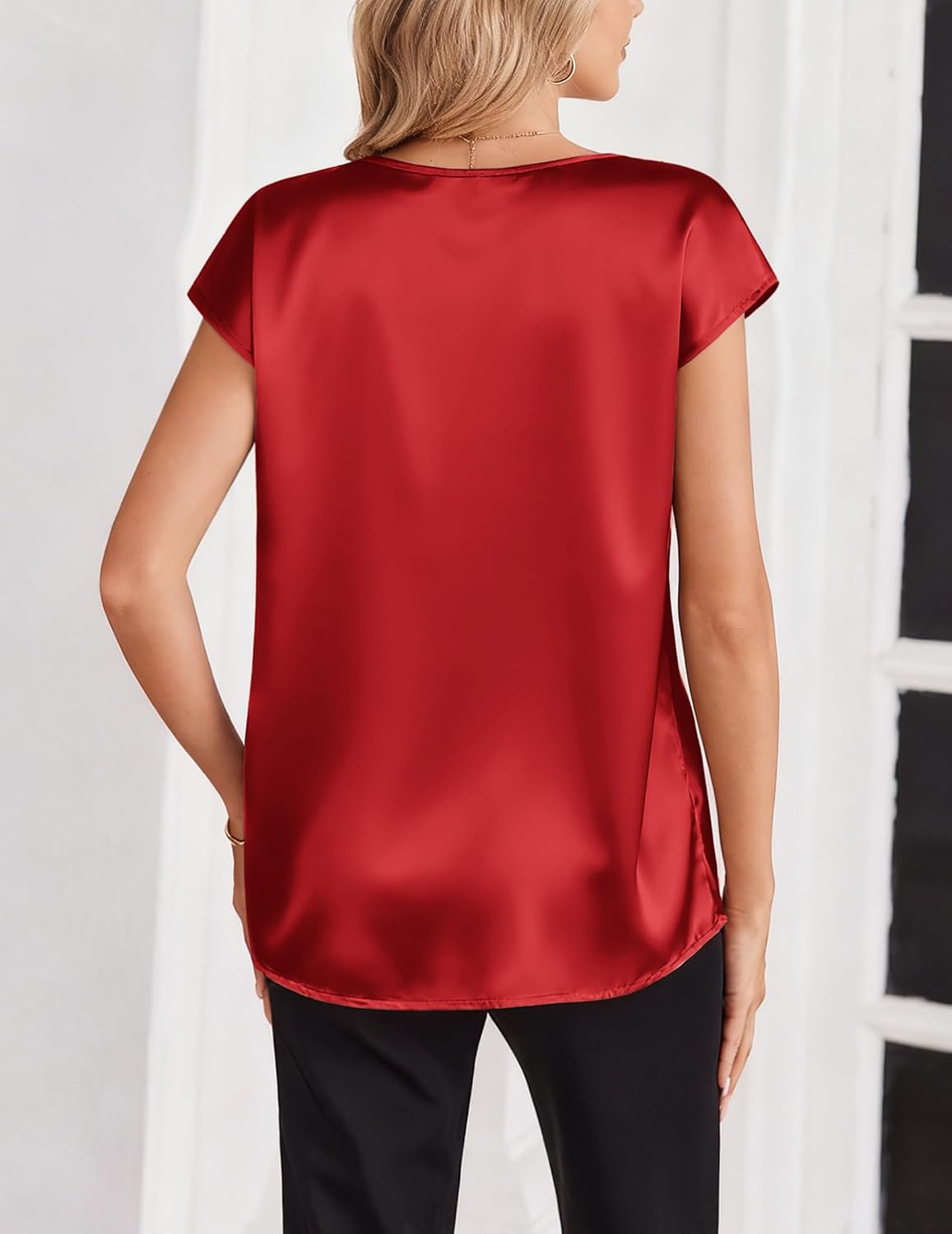 Thumbnail 4 de Zeagoo Silk Satin Tops V Neck S-2XL