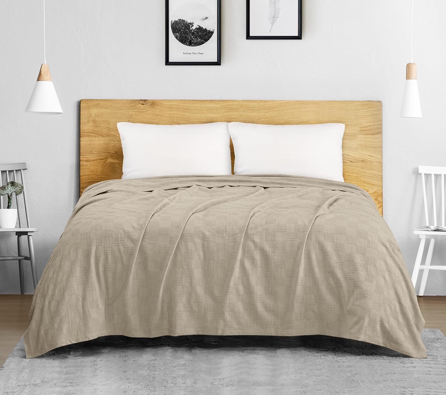 Detalle 1 de Utopia Bedding 100% Cotton Thermal Blanket, King, Khaki, 90 x 108 Inches