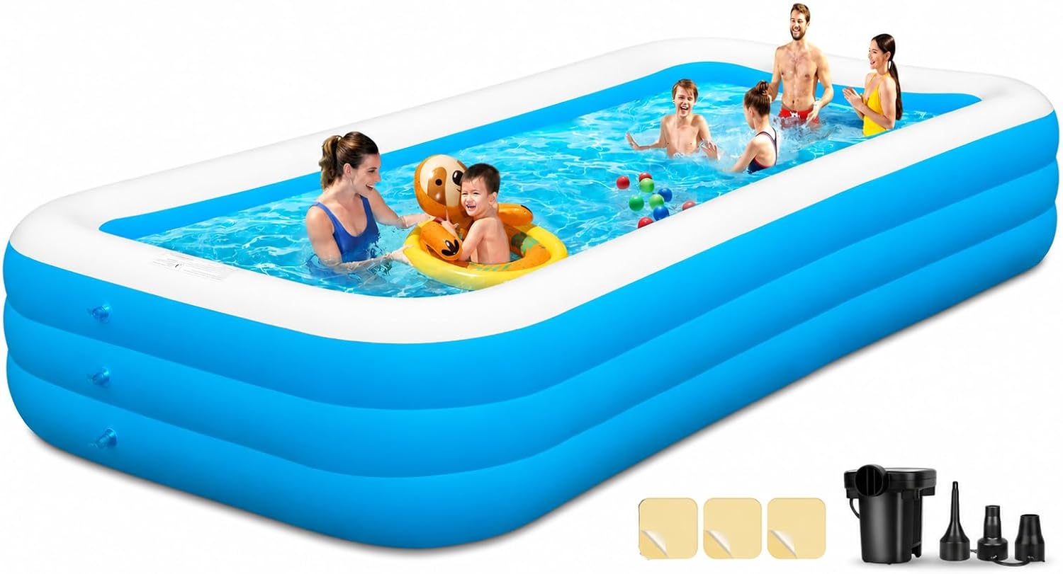 Detalle de Extra Large Inflatable Pool 165'' x 76'' x 22'': Family Backyard Pool with Electric Pump