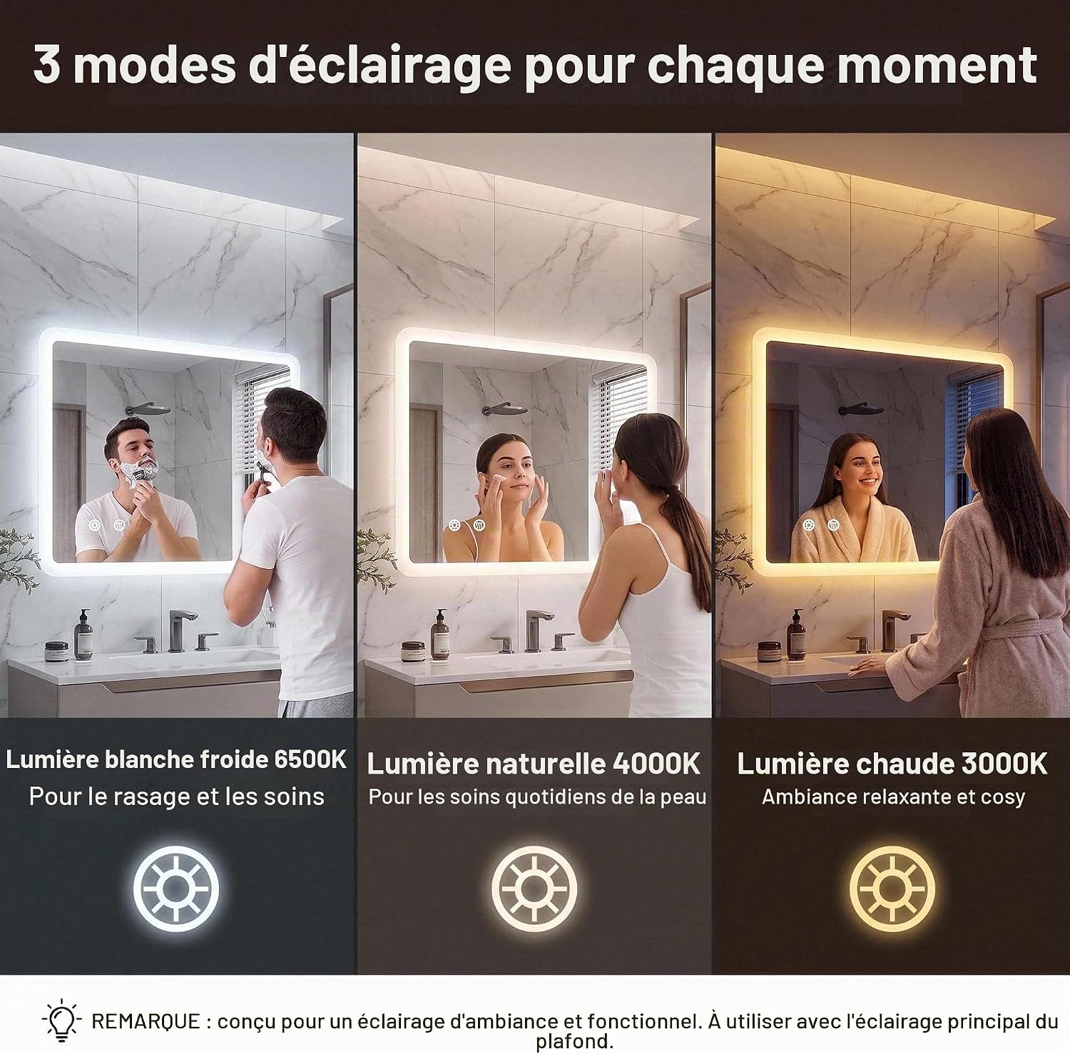 Detalle de Clevich PSMIR-10060-1 led-badkamerspiegel 100 x 60 cm, dimbaar en anti-condens
