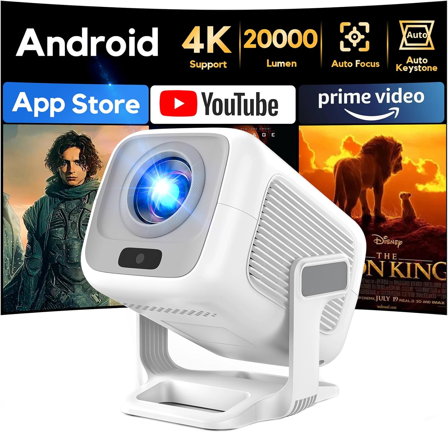 Detalle de AKIYO O4 – Rétroprojecteur portable 1080p Full HD avec support 4K, Wi‑Fi 6 et Bluetooth 5.4