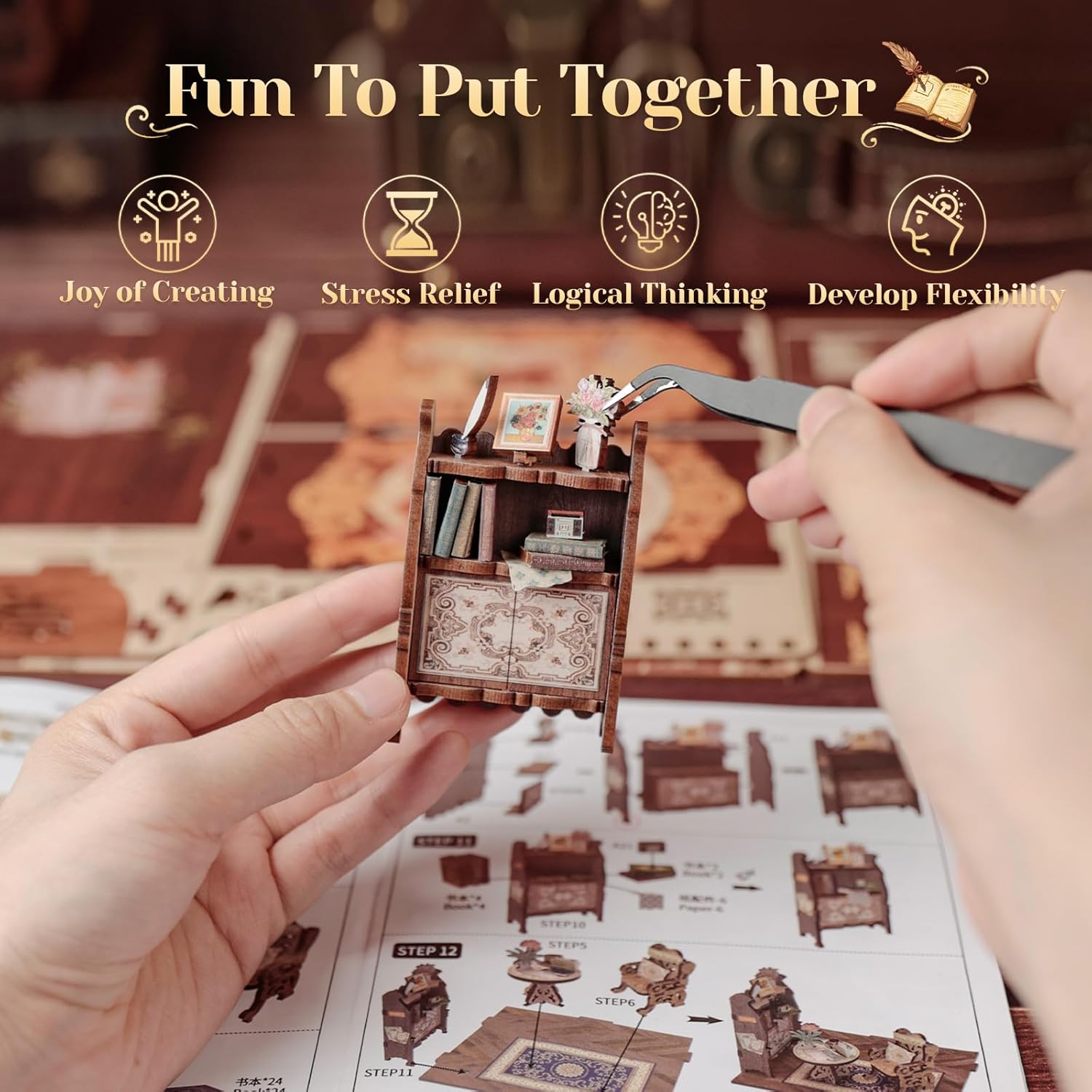 Thumbnail 5 de CUTEBEE DIY Book Nook Kit: Miniature Bookshop Memories with Sensor LED Light