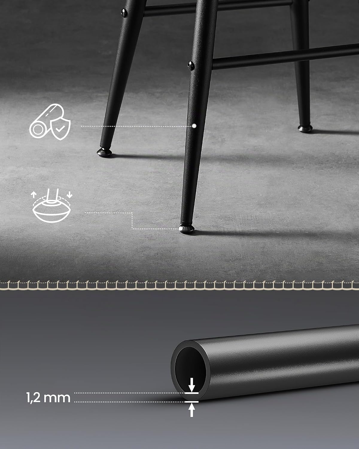 Detalle de VASAGLE EKHO LBC080B01 – 2 niskie stołki barowe, siedzisko PU, 63 cm