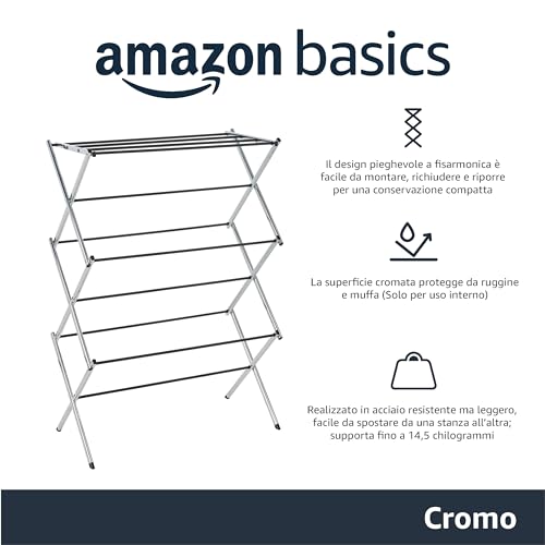 Thumbnail 2 de Amazon Basics Stendibiancheria per interni pieghevole a fisarmonica in acciaio cromato – 74,9 x 36,8 x 106,2 cm