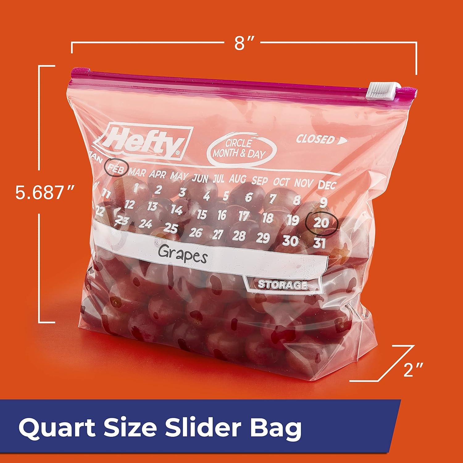 Thumbnail 1 de Hefty Slider Calendar Storage Bags Quart 160 count